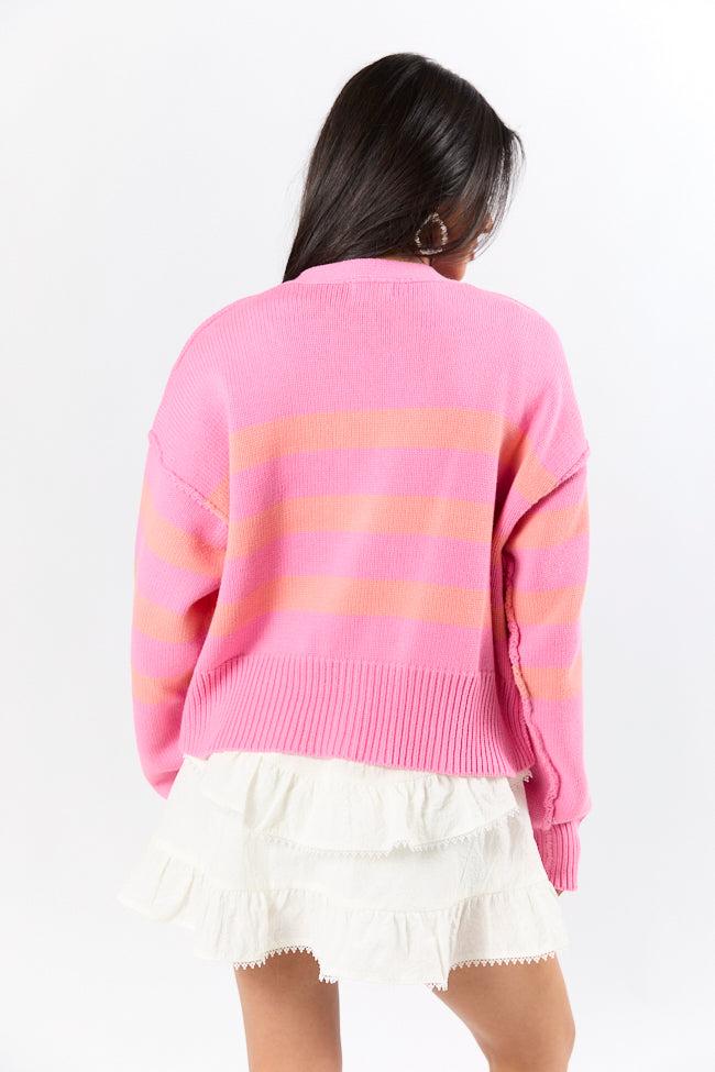 Beyond The City Coral and Pink Striped Cardigan DOORBUSTER Product Image