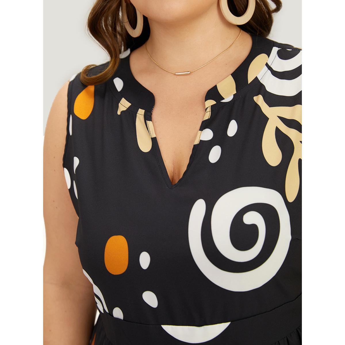 Plus Size Graphic Print Notched Pocket Tank Dress Black Women Vacation Printed Notched collar Sleeveless Curvy Midi Dress BloomChic 30/6X Product Image