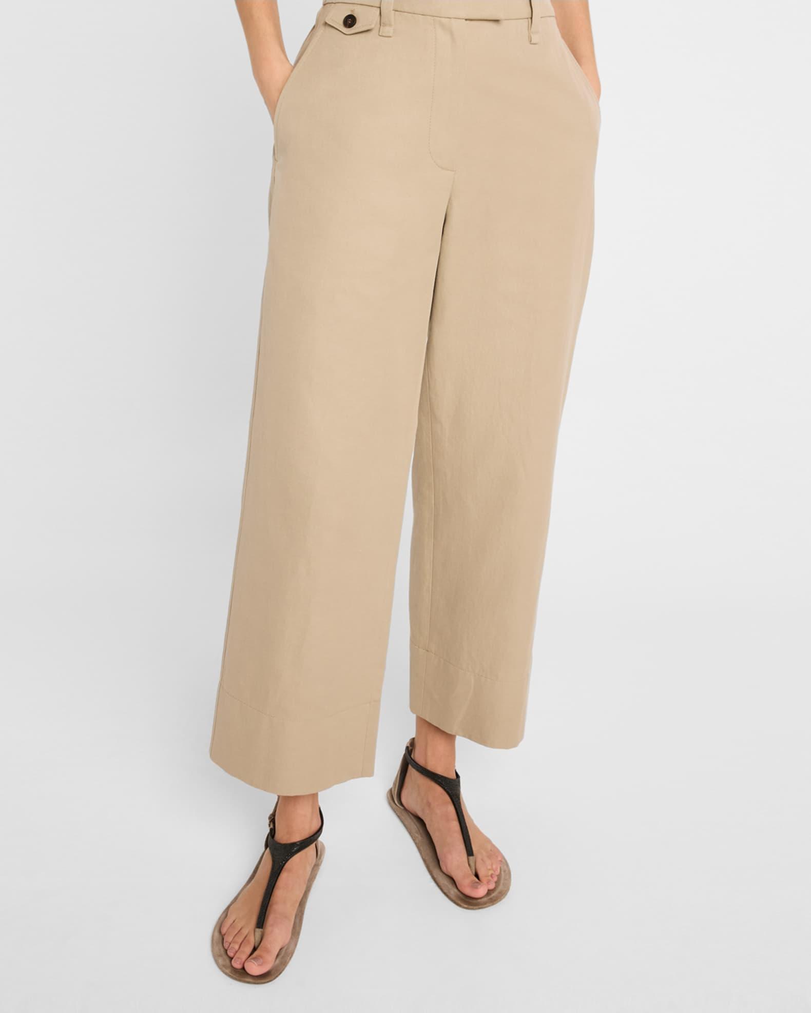 Cotton-Linen Wide-Leg Crop Chino Pants Product Image