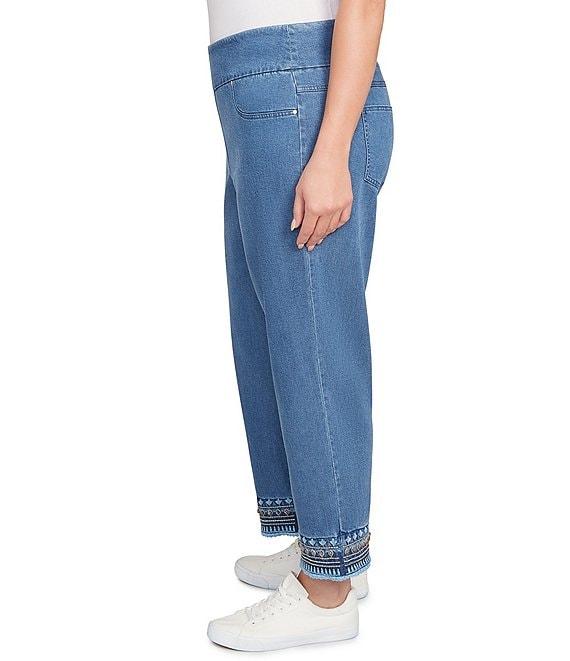 Ruby Rd. Plus Size Embroidered Hem Pull-On Ankle Jeans Product Image
