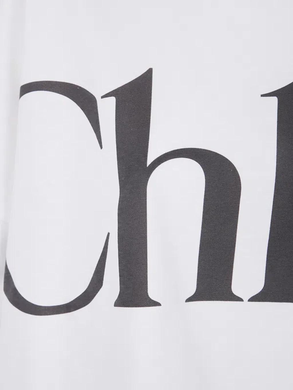 CHLOÉ White Cropped Crewneck T-shirt With Maxi Logo Print On The Front In Cotton Woman In Multicolor Product Image