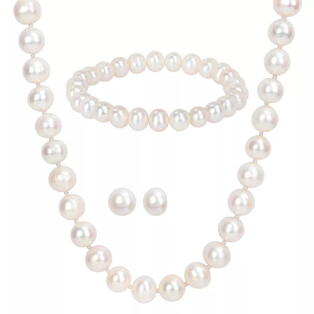 Stella Grace Sterling Silver Cultured Freshwater Pearl Necklace, Earring & Bracelet Trio Set, Women's,  Product Image