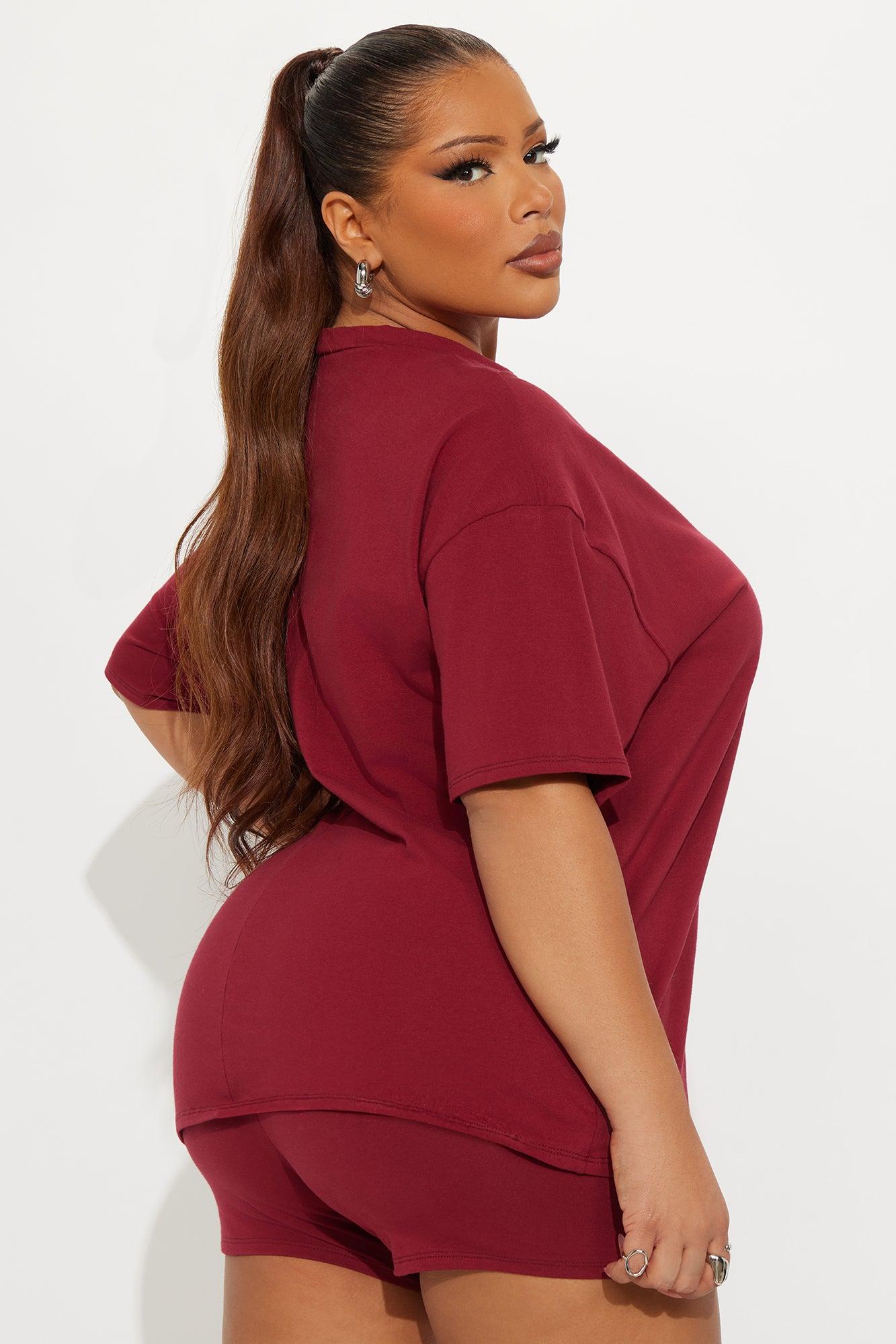 Good Things Take Time Biker Short Set - Burgundy Product Image