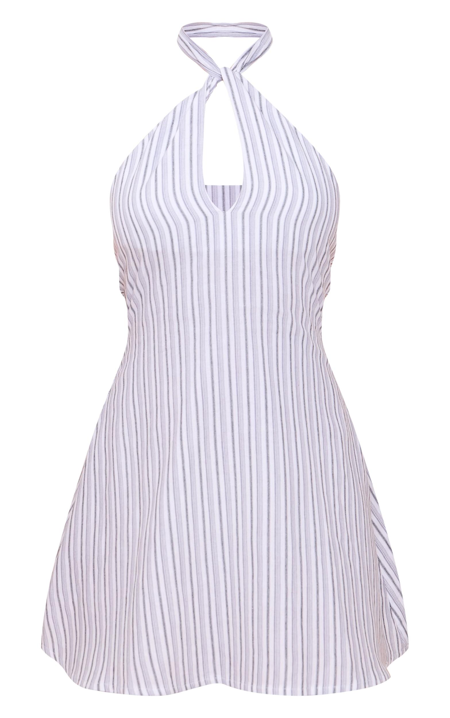 White Striped Halterneck Shift Dress Product Image