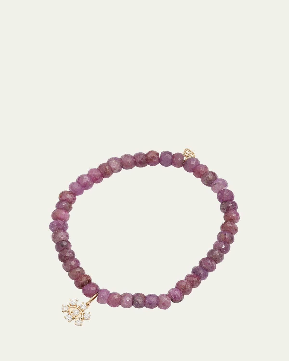 Womens 14K Yellow Gold Sapphire, & 0.36 TCW Diamond Beaded Stretch Bracelet Product Image