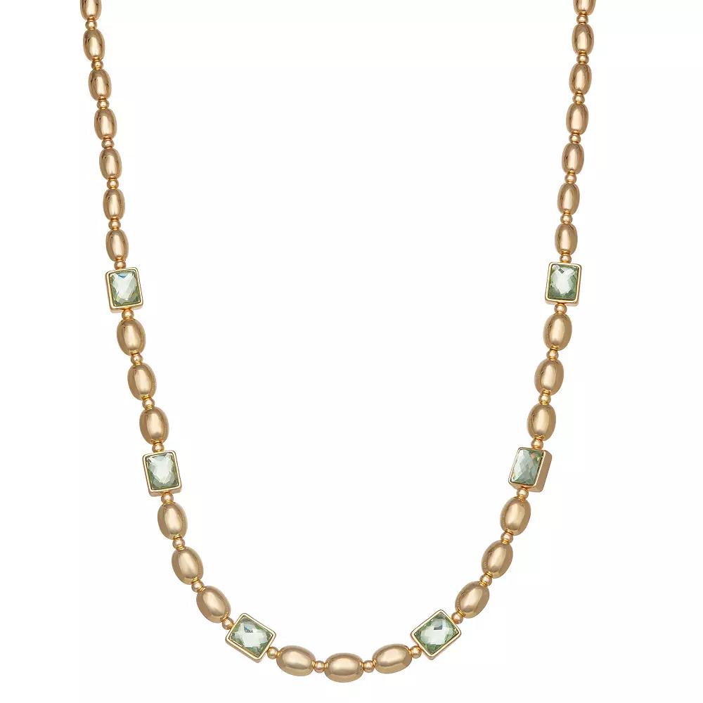 Nine West Gold Tone Oval Bead & Green Stone Necklace, Women's Product Image