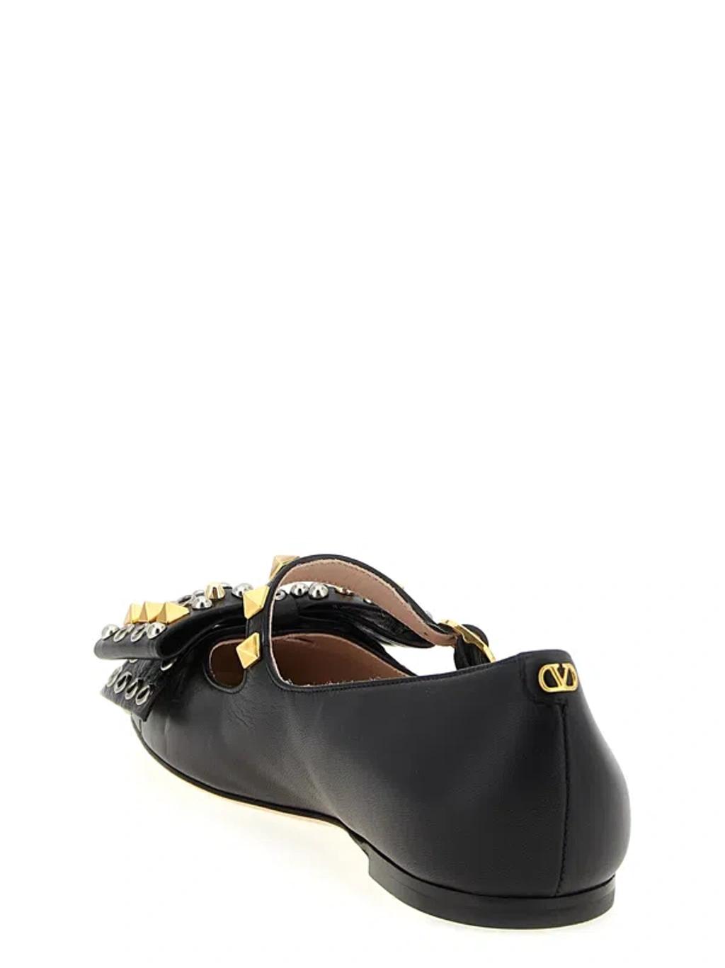 VALENTINO GARAVANI Mary-jane Bowow Ballerina In Kidskin With Studs Woman Black 35 In Multi Product Image