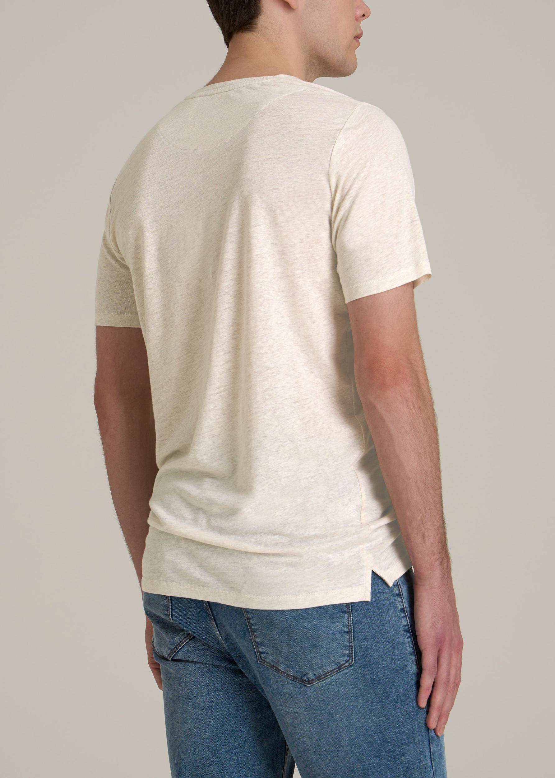 Linen Crewneck T-Shirt for Tall Men in Heathered Oatmeal Male Product Image