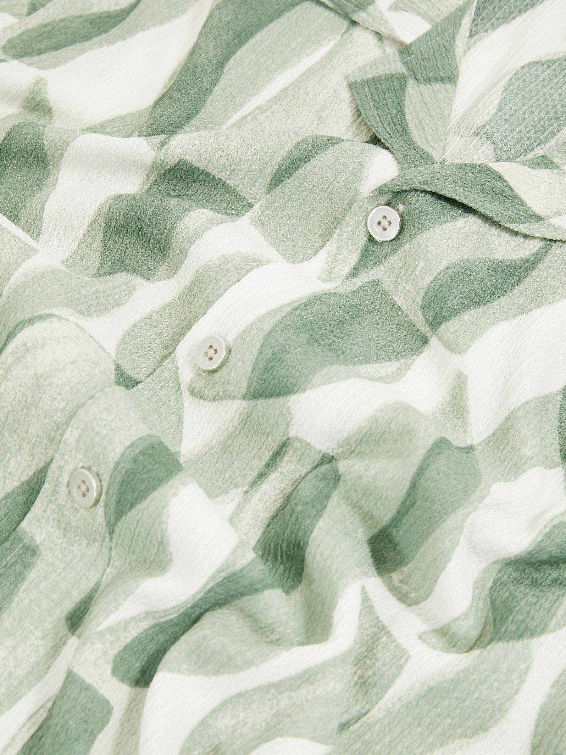 Printed Textured Cuban-Collar Shirt in Sage Green Product Image