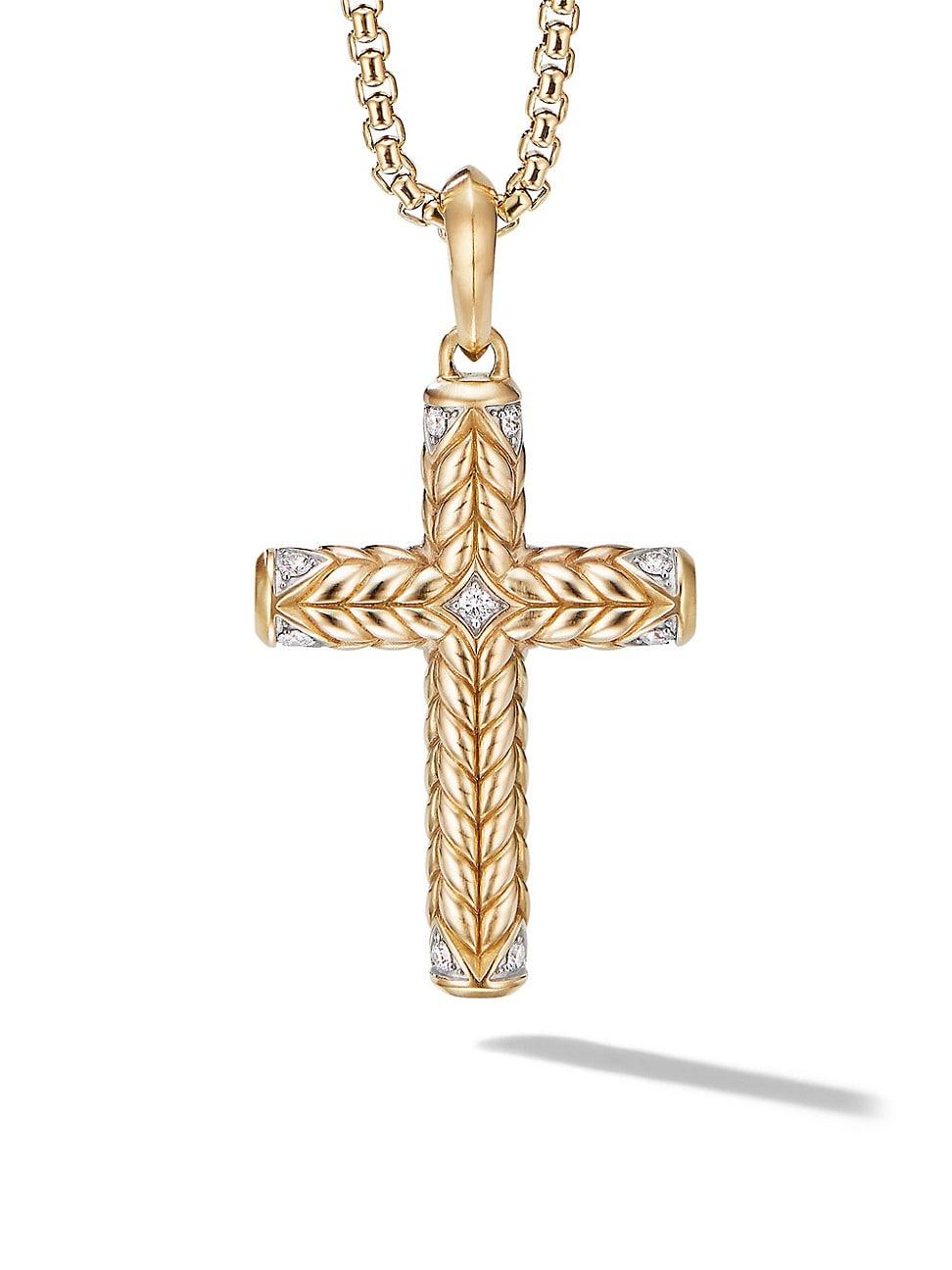 Mens Chevron Sculpted Cross Pendant in 18K Yellow Gold with Diamonds, 49MM Product Image