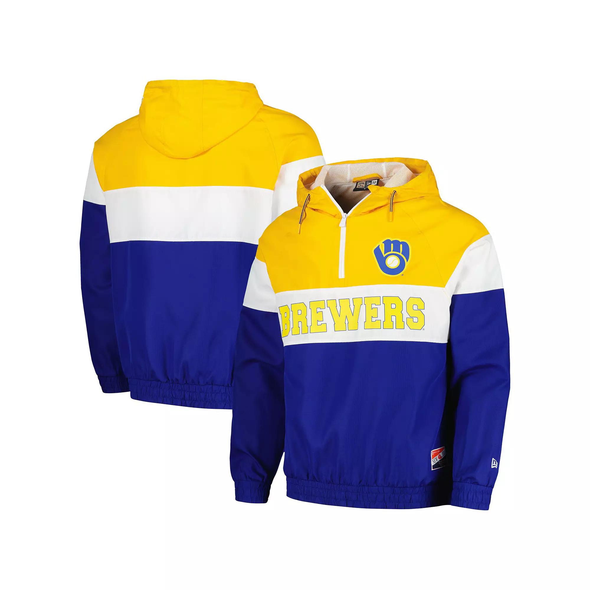 Men's New Era Royal Milwaukee Brewers Ripstop Raglan Quarter-Zip Hoodie Windbreaker Jacket, Size: Small, Blue Product Image