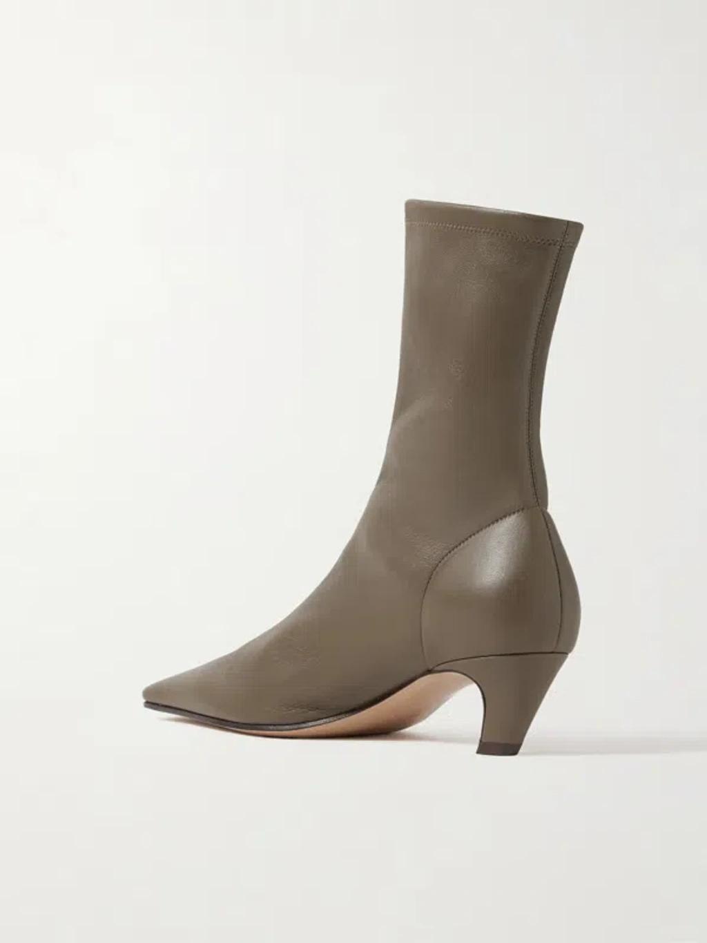 KHAITE Arizona Leather Ankle Boots In Brown Product Image