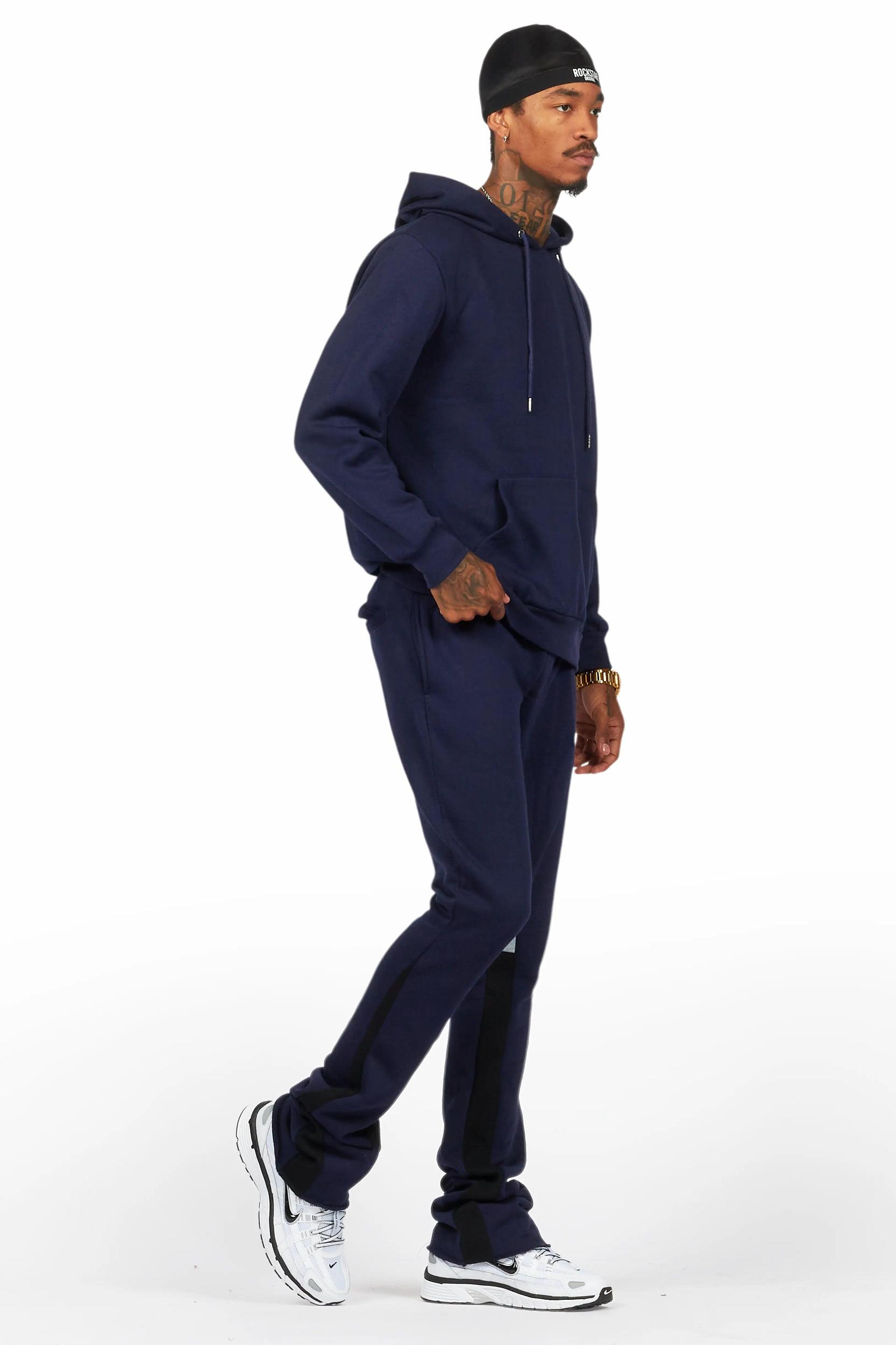 Basic Navy Hoodie/Stacked Flare Track Set Male Product Image