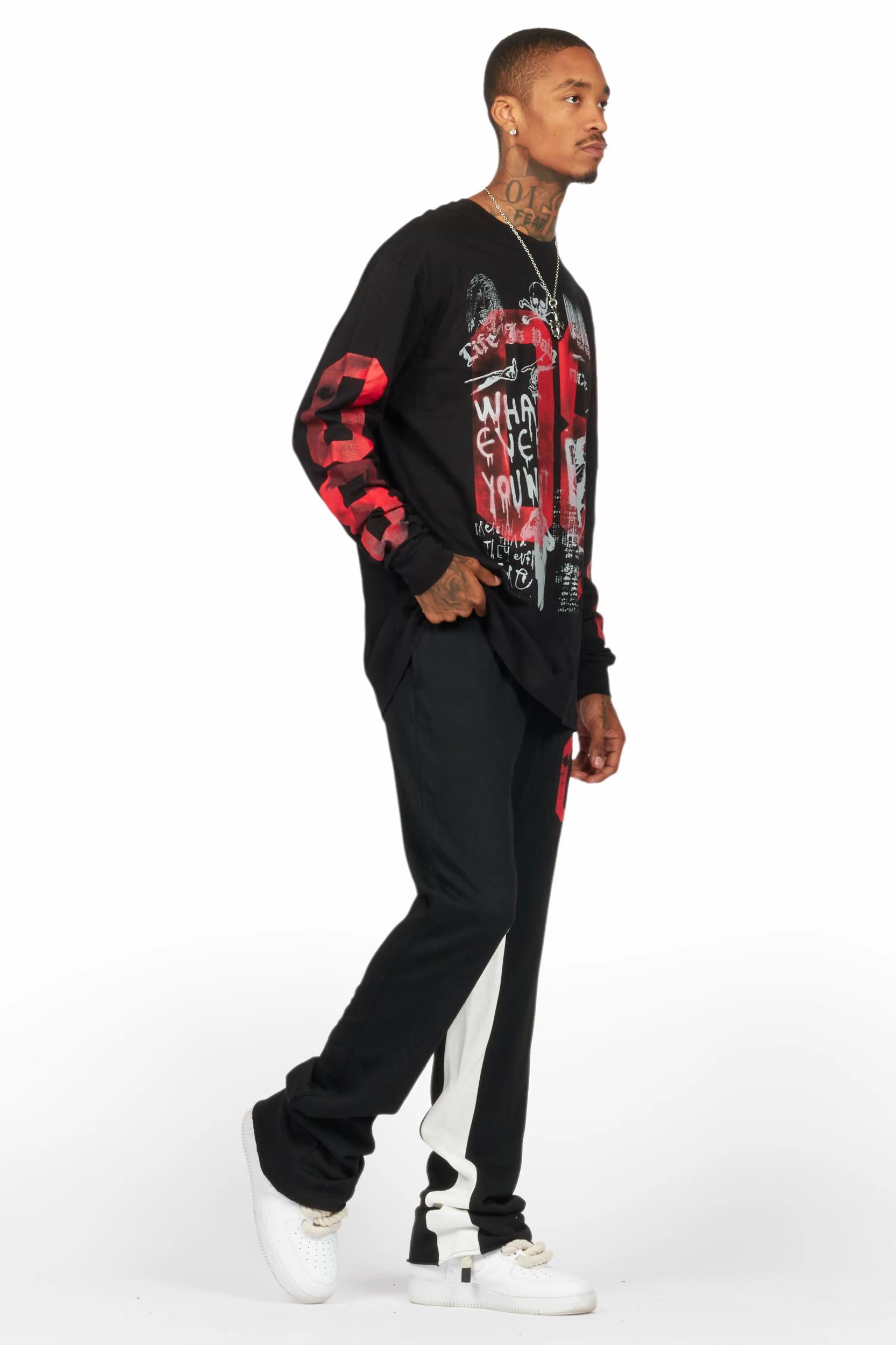 Grill Black/Red Long Sleeve T-Shirt/Baggy Pant Set Male Product Image