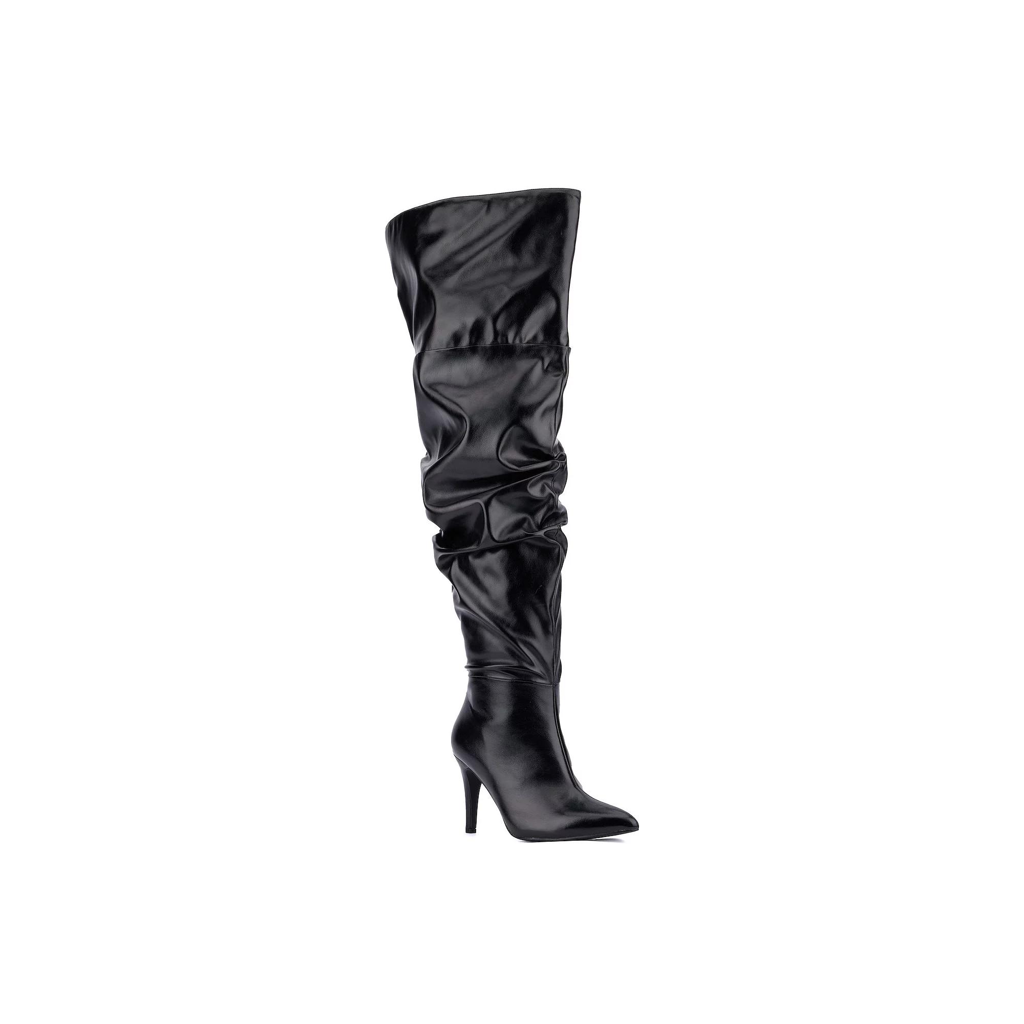 Women's Fashion to Figure Sana Scrunched Thigh-High Wide Width Boots, Size: 10 Wide, Black Grey Product Image