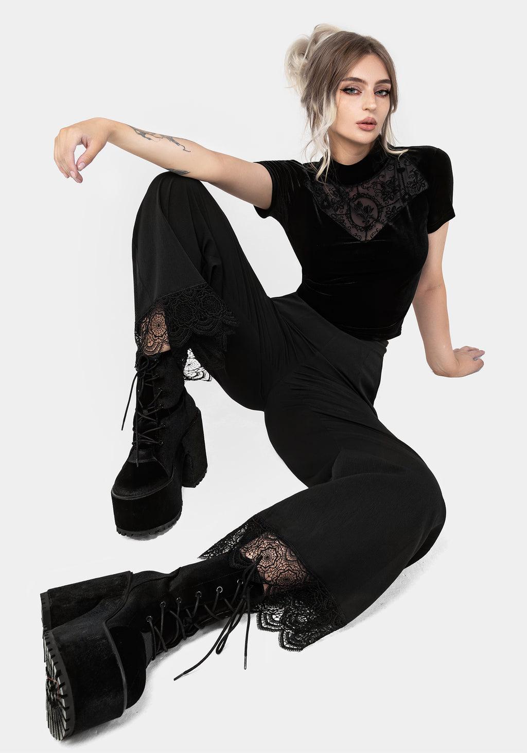 Cameo Floral Flocked Mesh Velour High Neck Top Product Image
