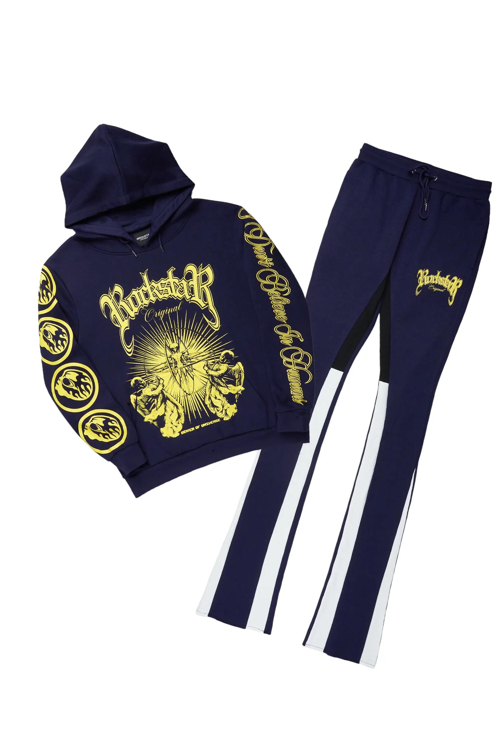 Yarden Navy Hoodie/Super Stacked Flare Pant Track Set Male Product Image