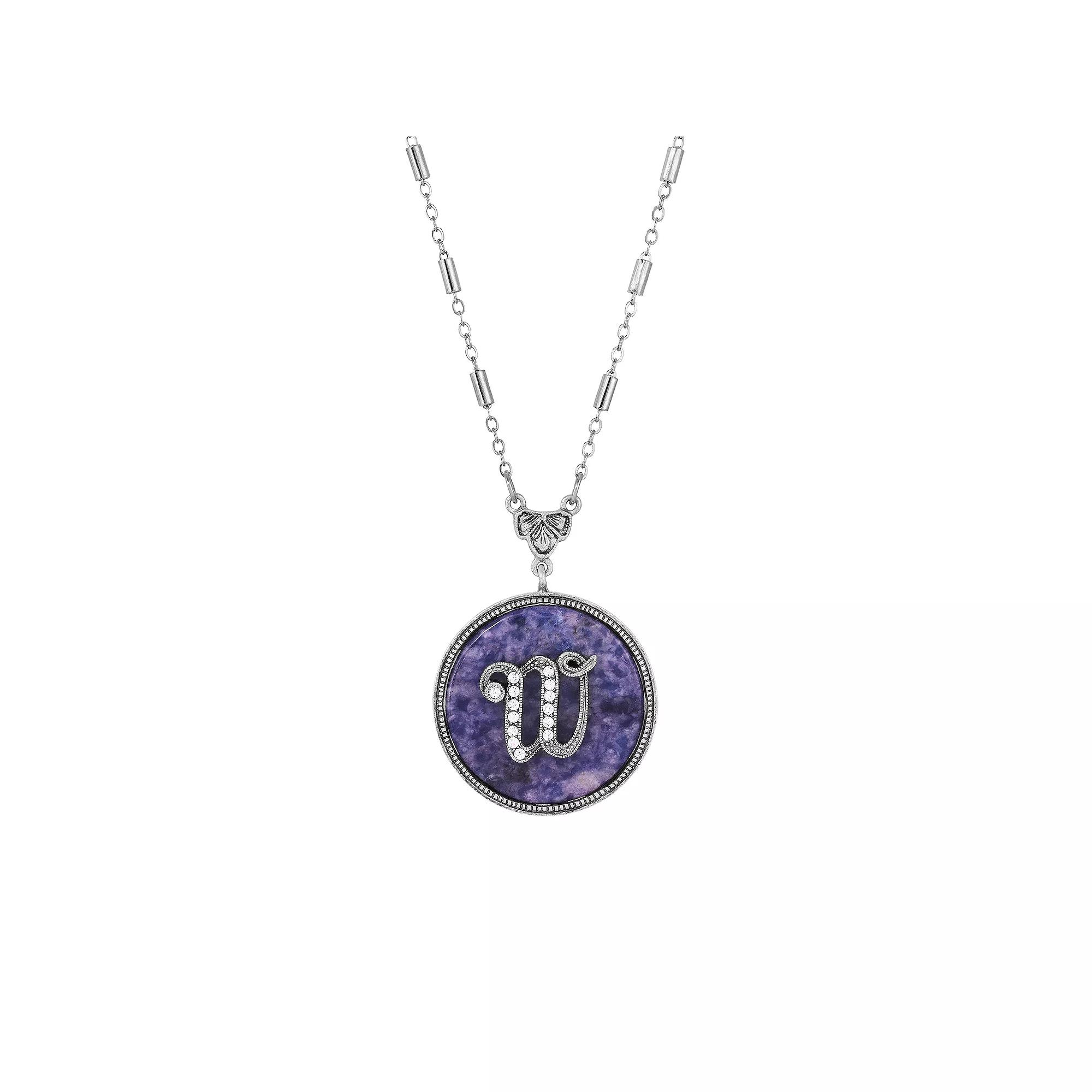 1928 Silver Tone Round Initial Pendant Necklace, Women's, J Product Image