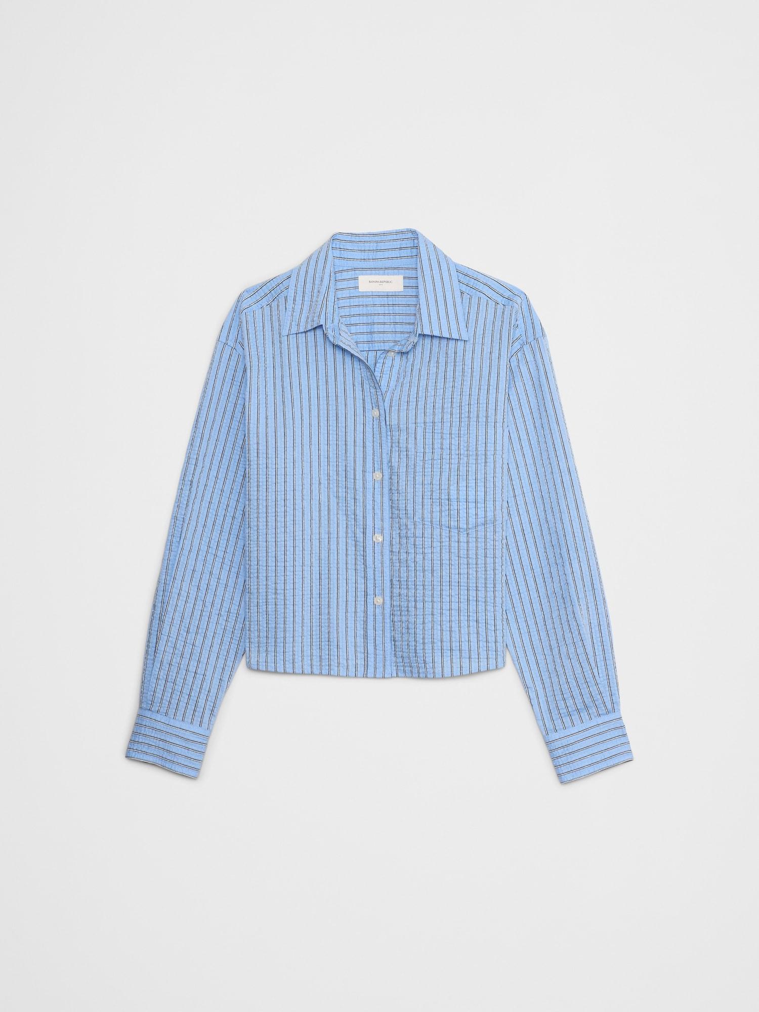 Linen-Blend Cropped Shirt Product Image