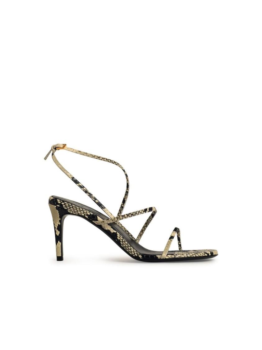 KHAITE Loop Snake-effect Leather Sandals In Beige Comb Product Image