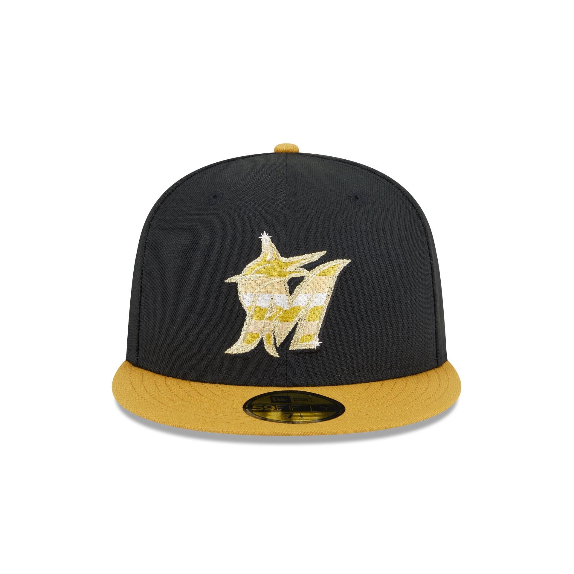 Miami Marlins Metallic Gold Logo 59FIFTY Fitted Hat Male Product Image