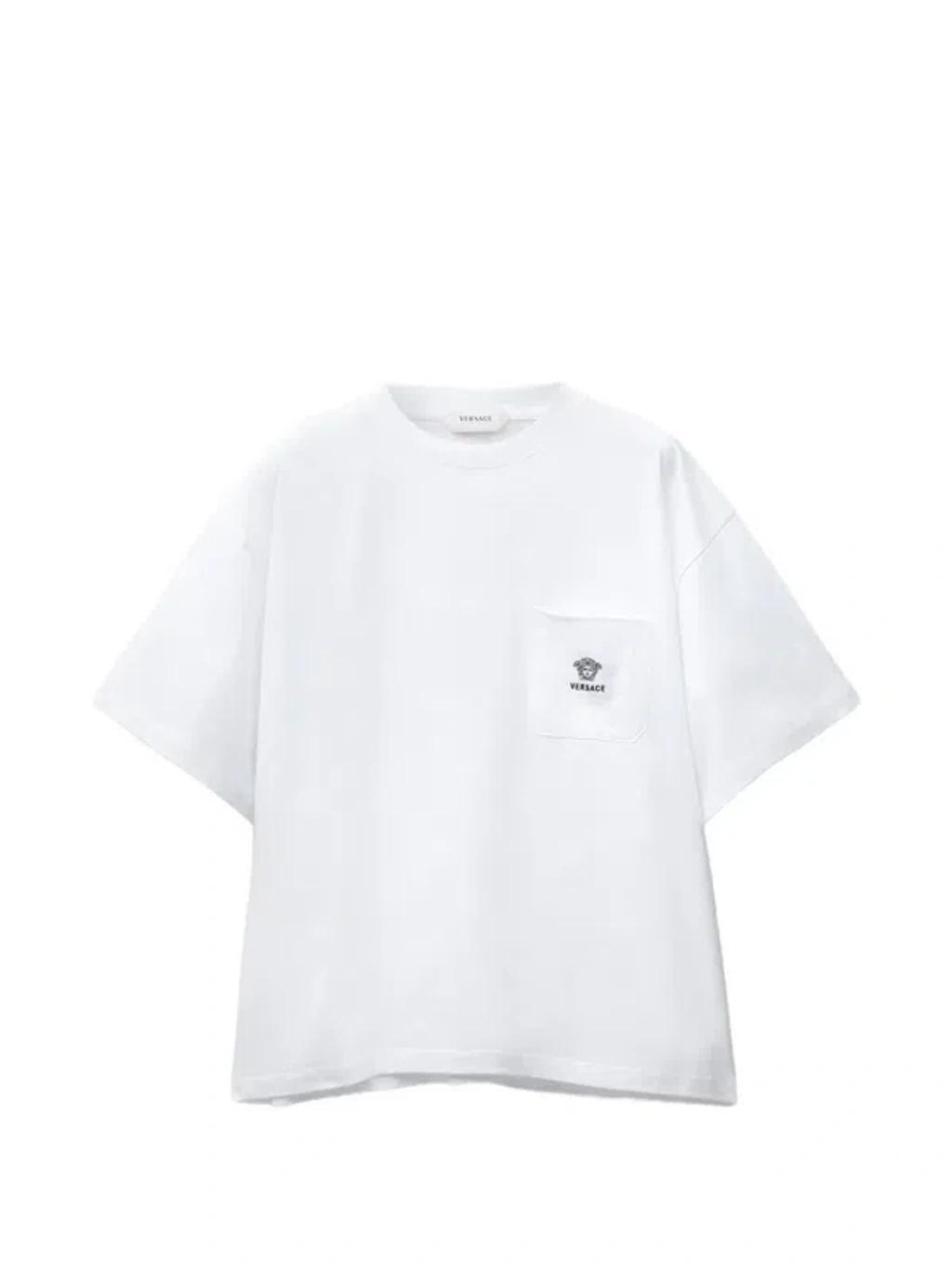 VERSACE Embroidered Cotton-jersey T-shirt In White Product Image