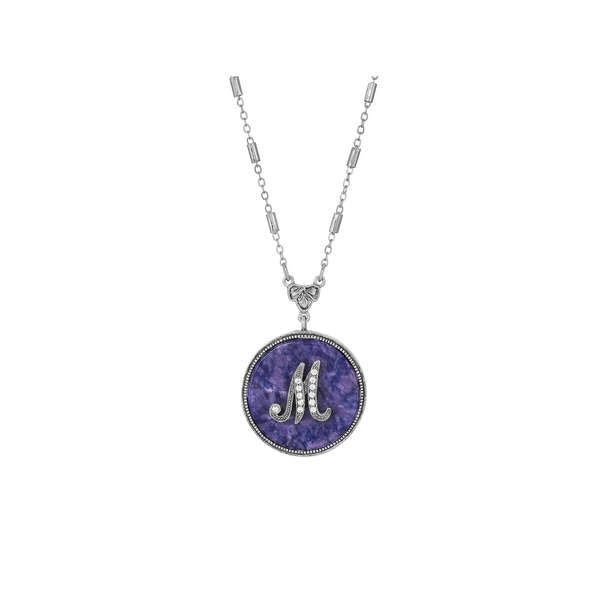 1928 Silver Tone Round Initial Pendant Necklace, Women's, J Product Image