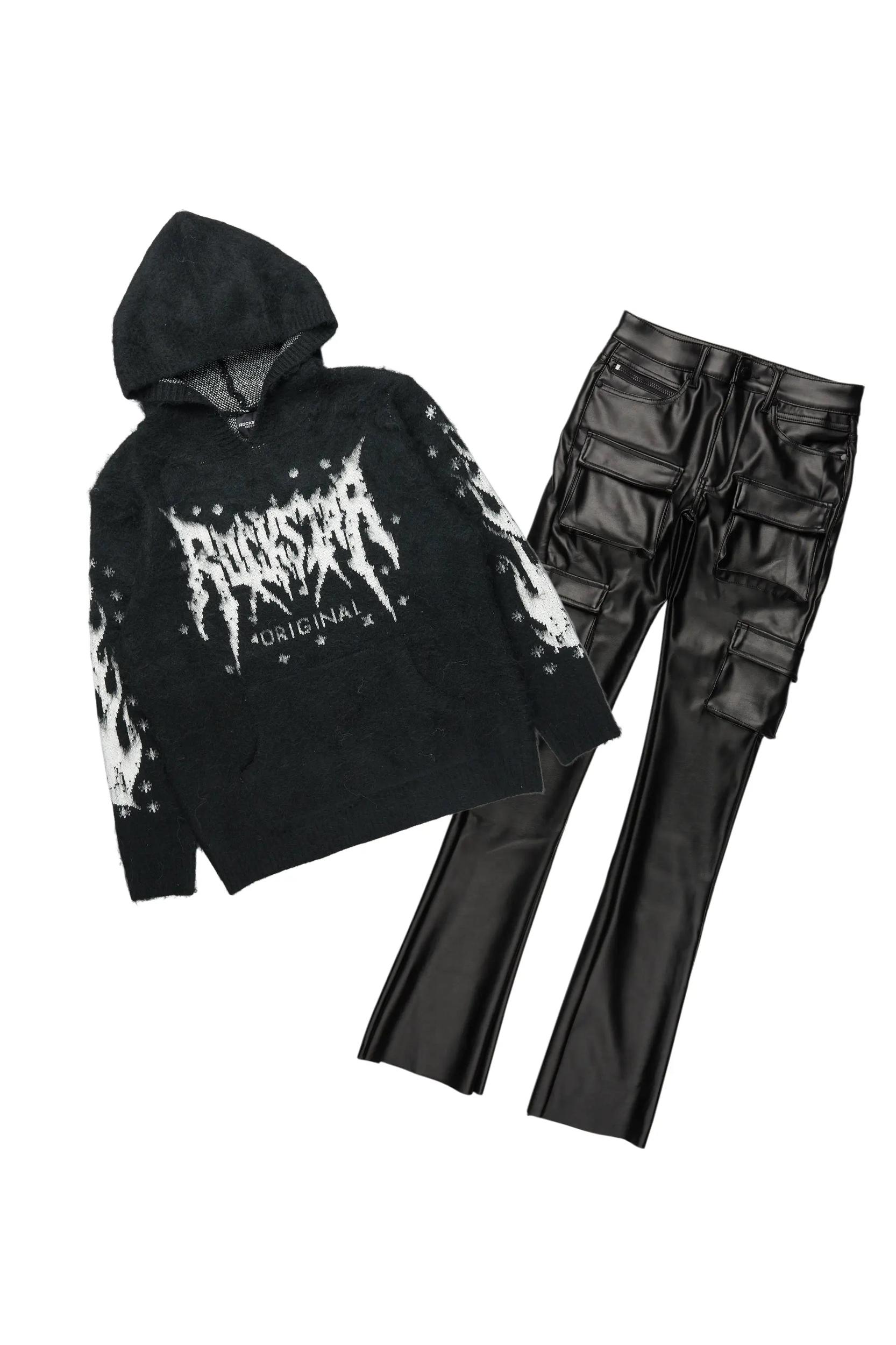 Raymond Black Mohair Hoodie & Khaza Stacked Flare PU Jean Bundle Male Product Image