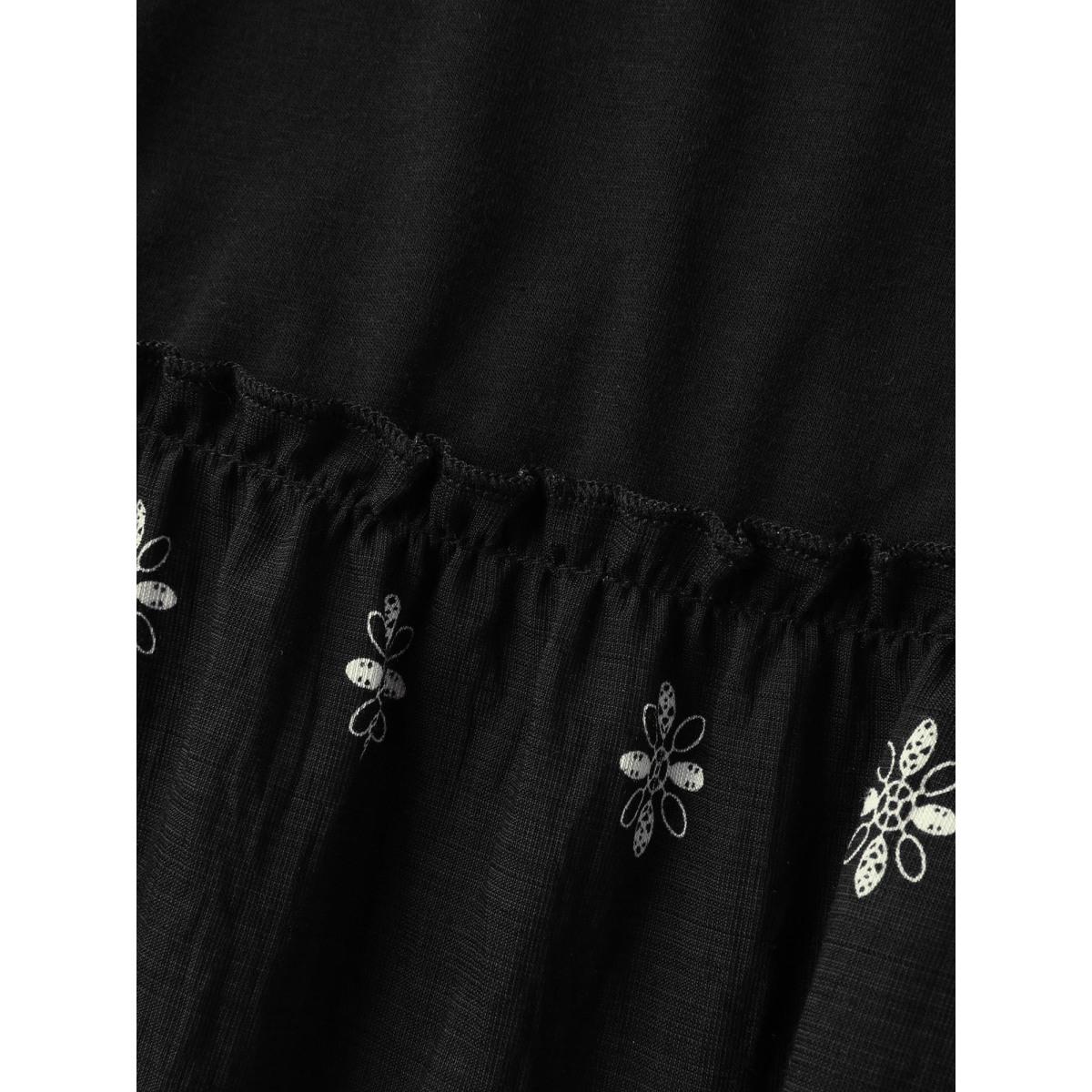 Plus Size Boho Print Round Neck Tank Top Women Black Boho Frill Trim Round Neck Vacation Tank Tops Camis BloomChic 30/6X Product Image