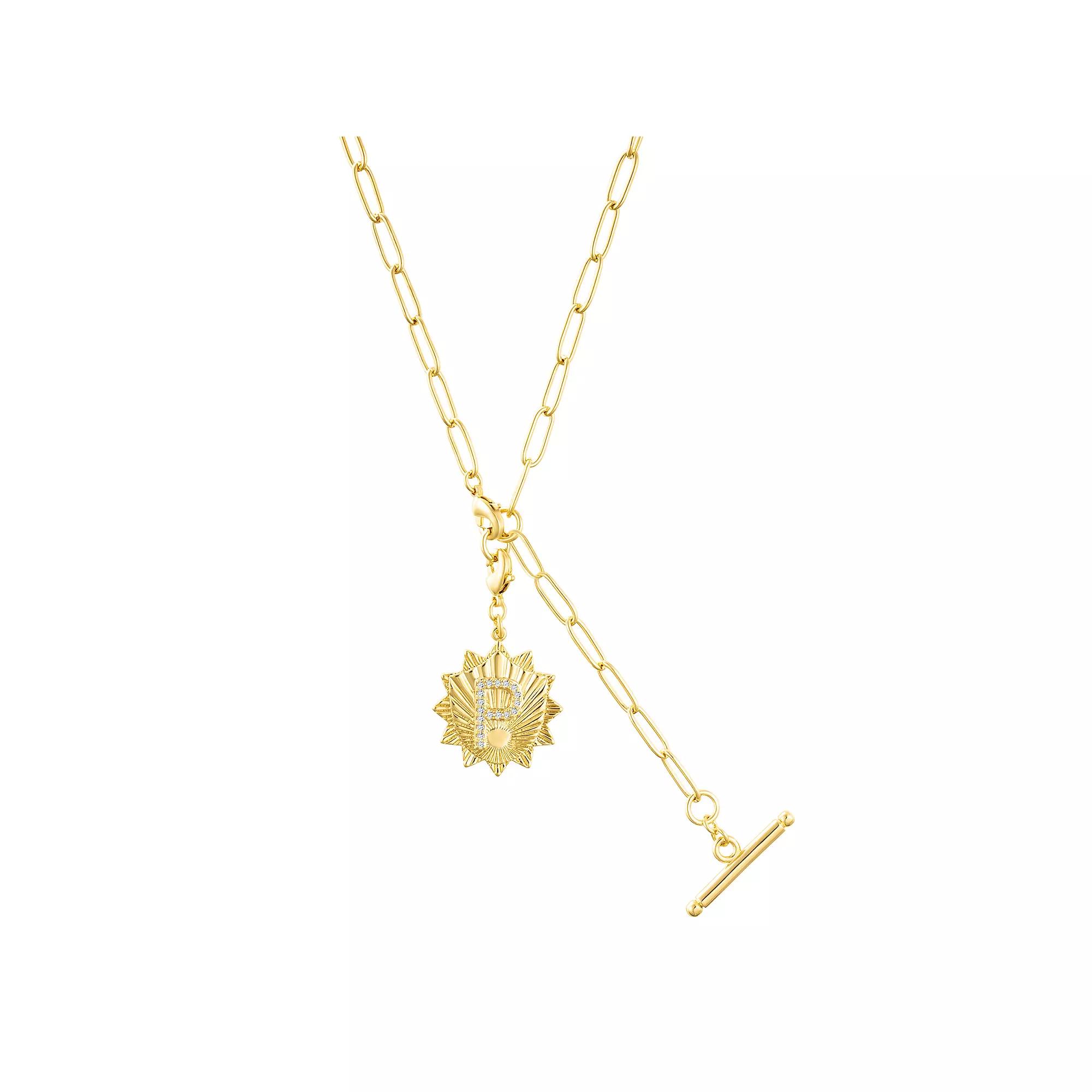 Adornia Gold Tone Adjustable Paperclip & Cubic Zirconia Initial Medallion Lariat Necklace, Women's, Size: 16-18" ADJ, Gold Tone P Product Image