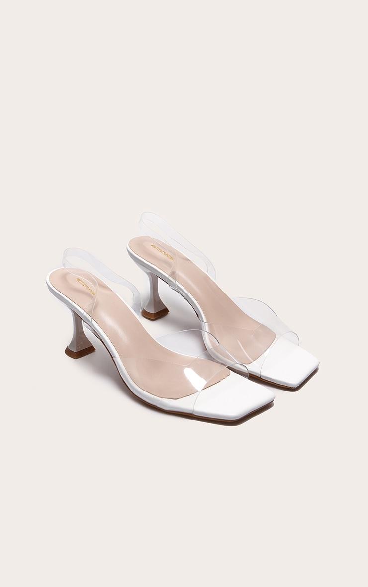 White Low Cake Stand Square Toe Clear Strap Slingback Heeled Sandals Product Image