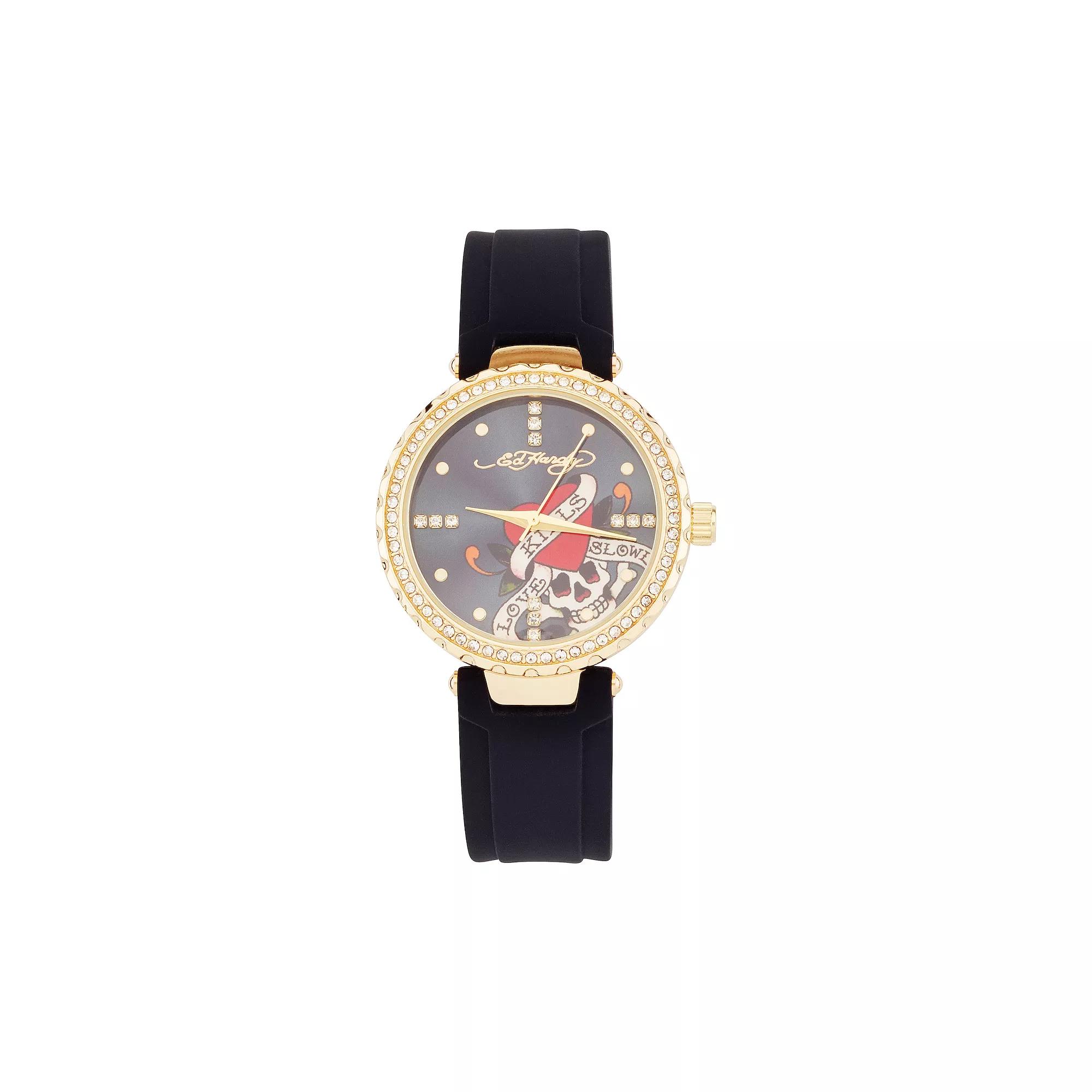 Ed Hardy Women's Black Silicone Strap & Gold Tone Watch, Size: Medium Product Image