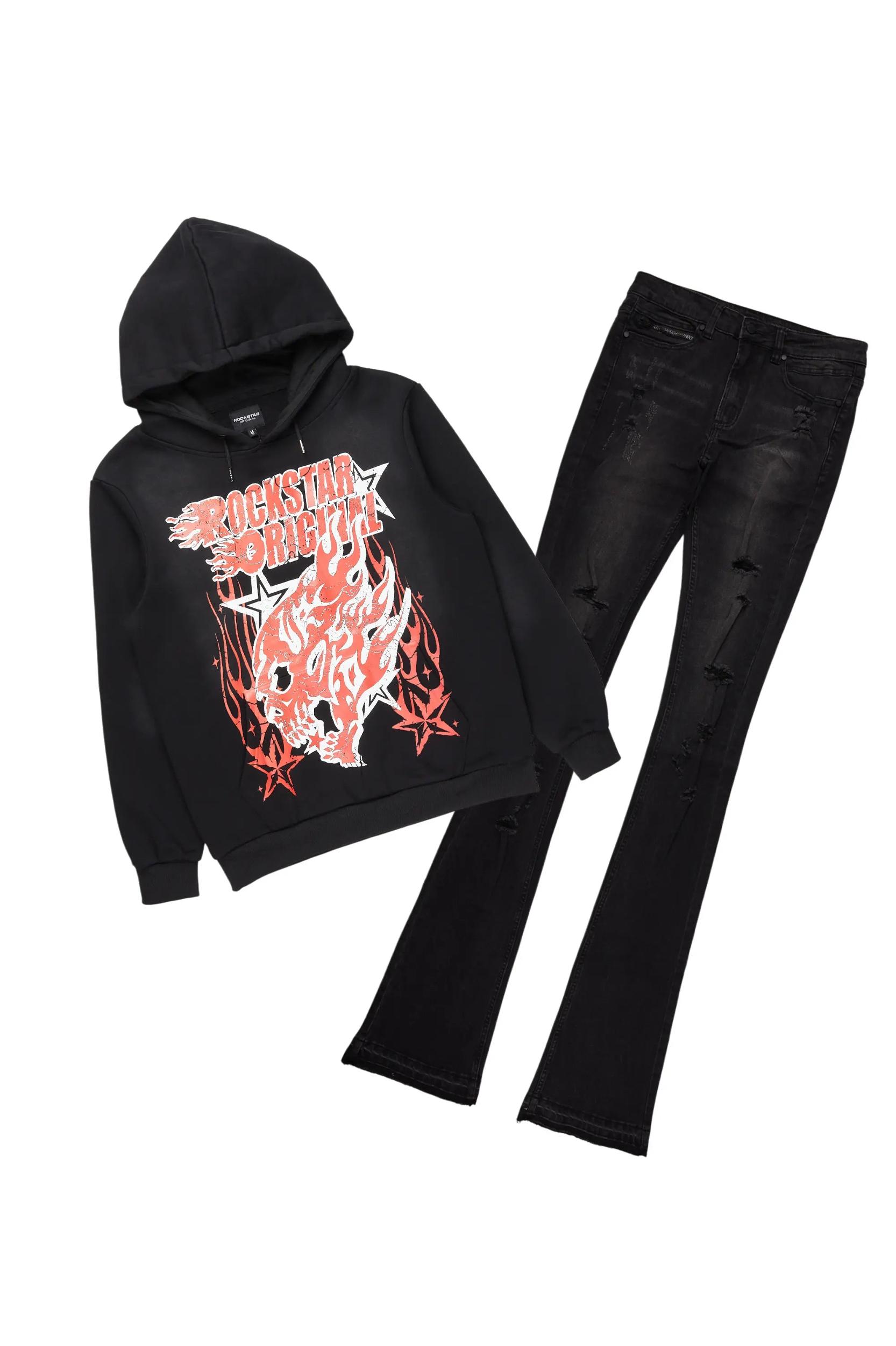 Smitty Black Hoodie & Stellan Stacked Flare Jean Bundle Male Product Image