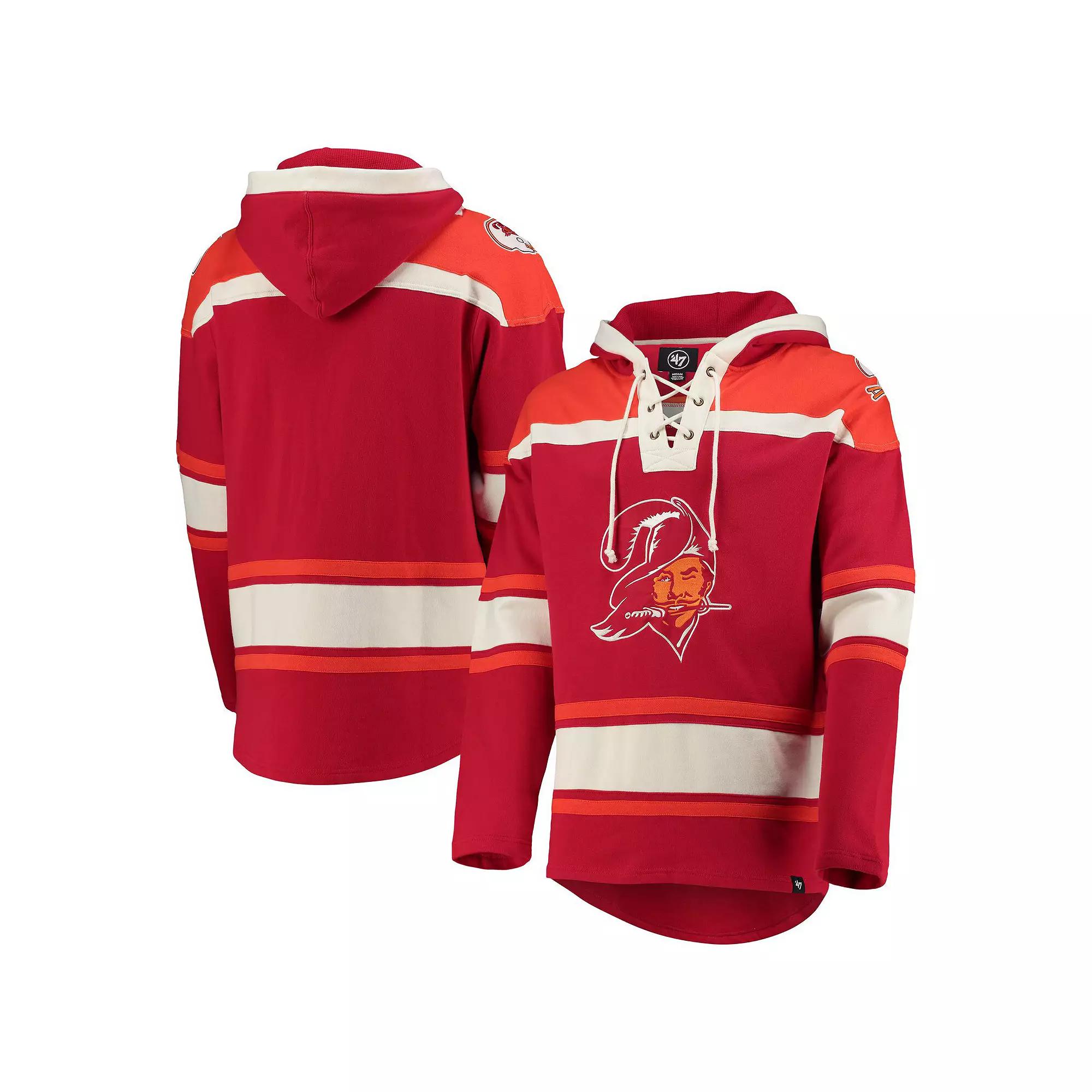 Men's '47 Red Tampa Bay Buccaneers Throwback Lacer Pullover Hoodie, Size: Small Product Image