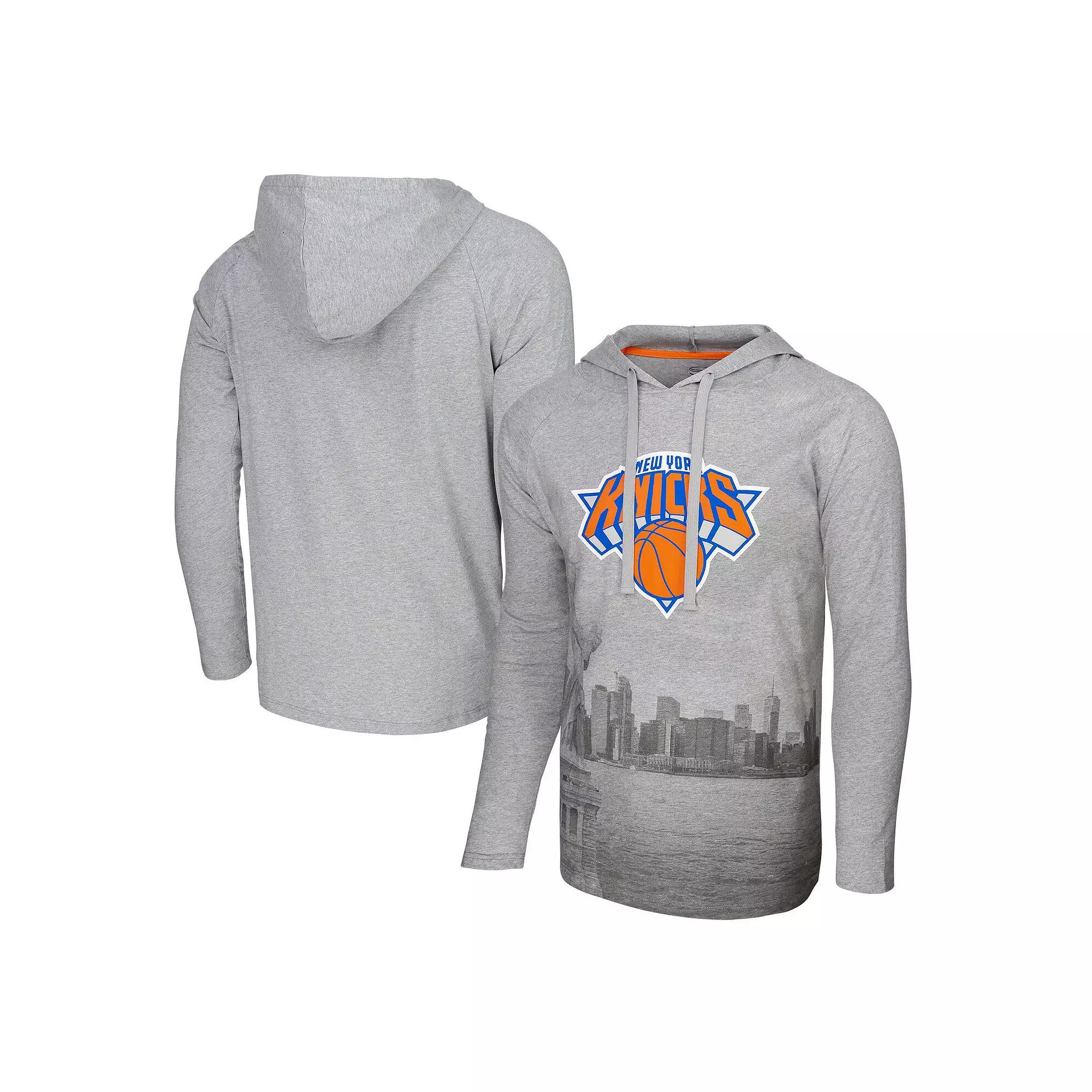 Men's Stadium Essentials Heather Gray New York Knicks Atrium Raglan Long Sleeve Hoodie T-Shirt, Size: Small, Grey Product Image