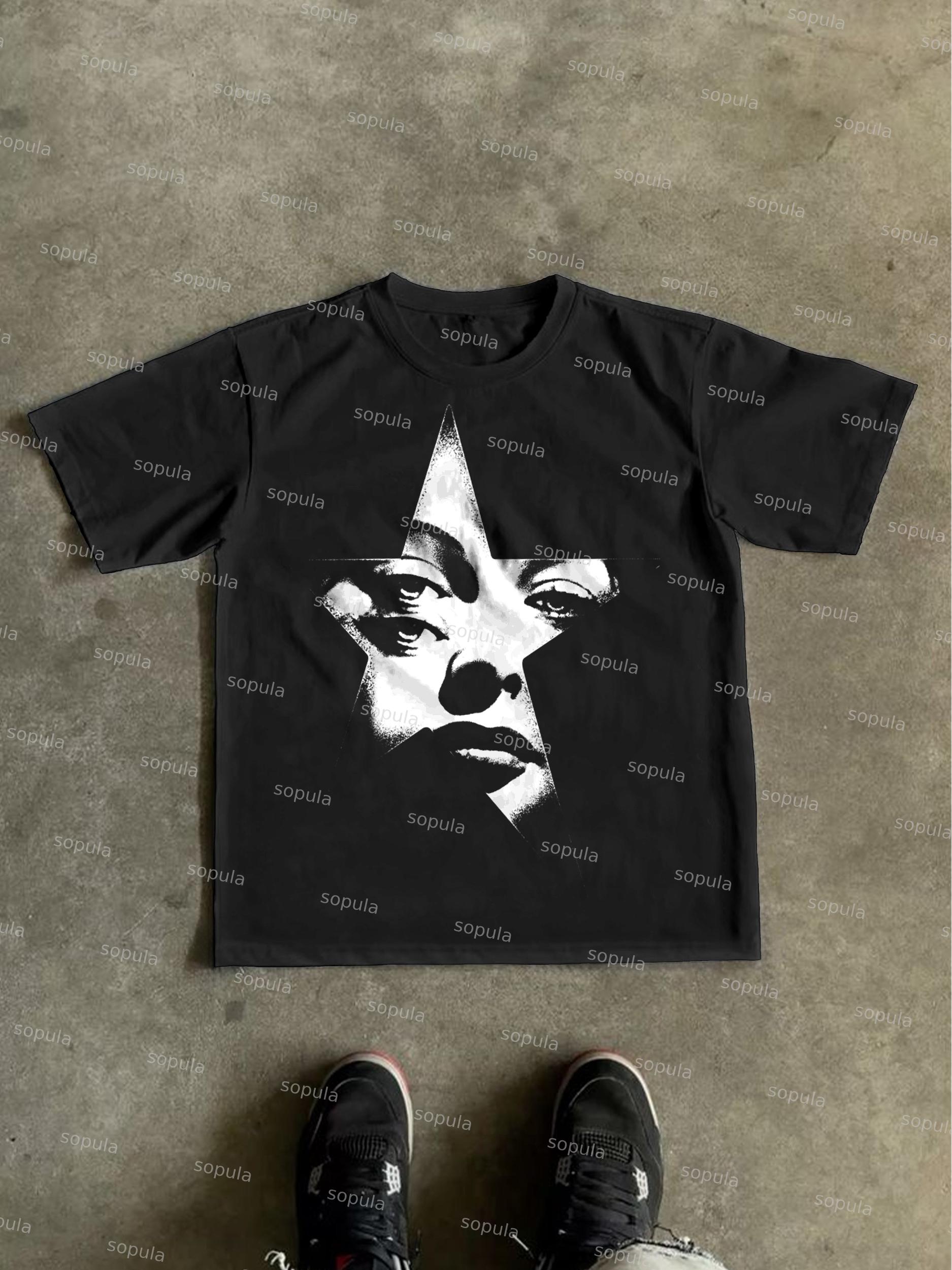Vintage Abstract Portrait Print Graphic Cotton T-shirt Product Image