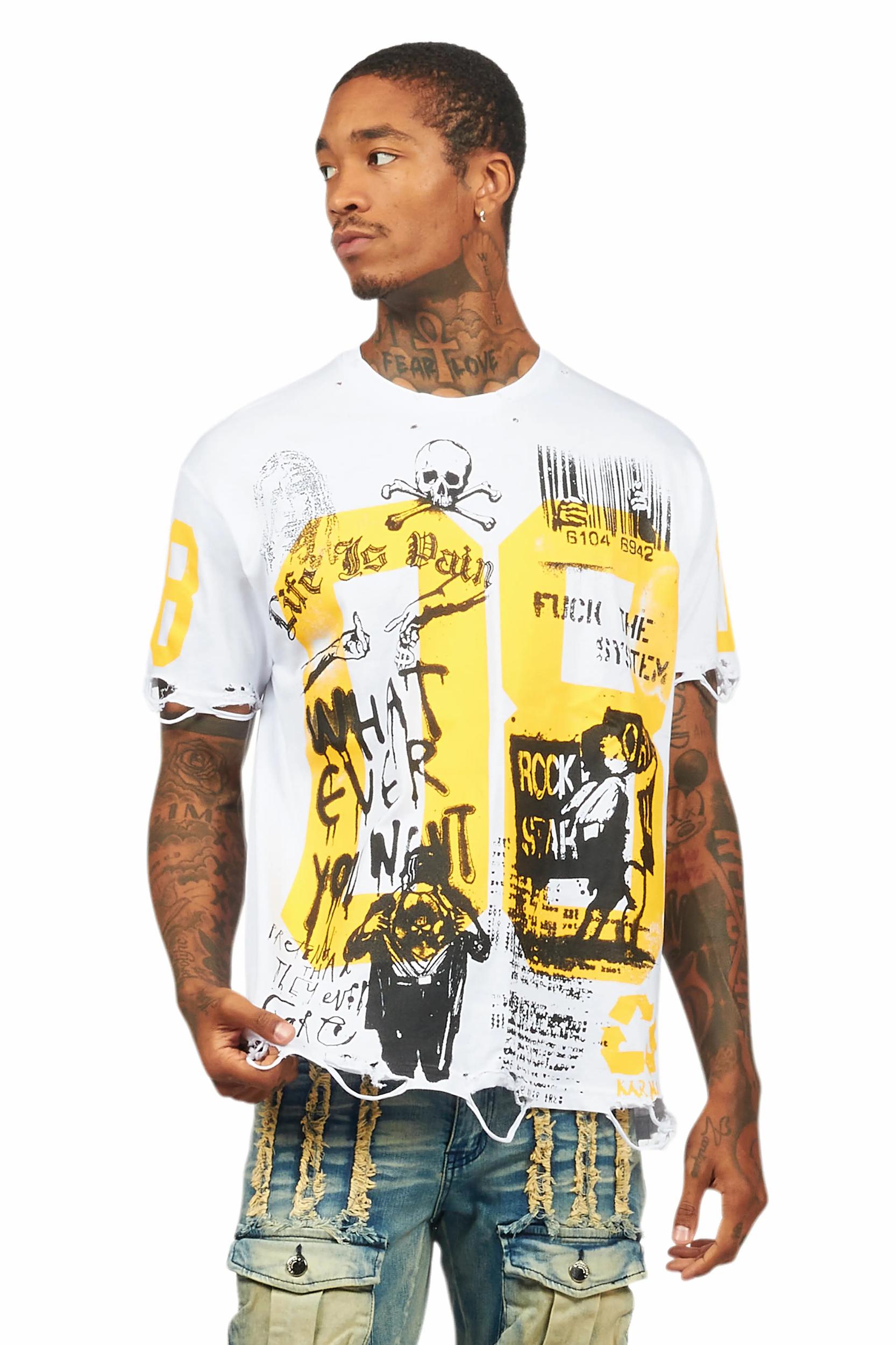 Grill White/Yellow Graphic Oversized T-Shirt Male Product Image
