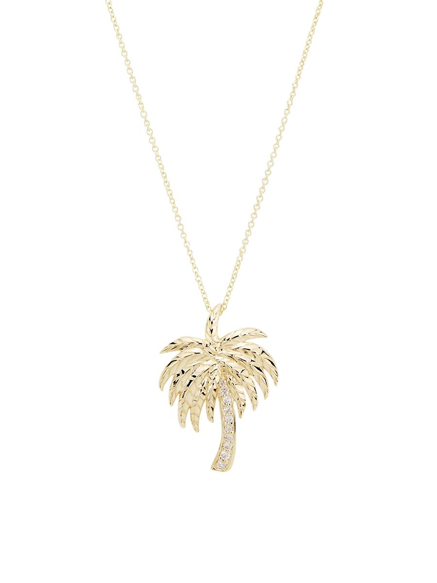 Womens 14K Yellow Gold & 0.10 TCW Diamond Palm Tree Pendant Necklace Product Image