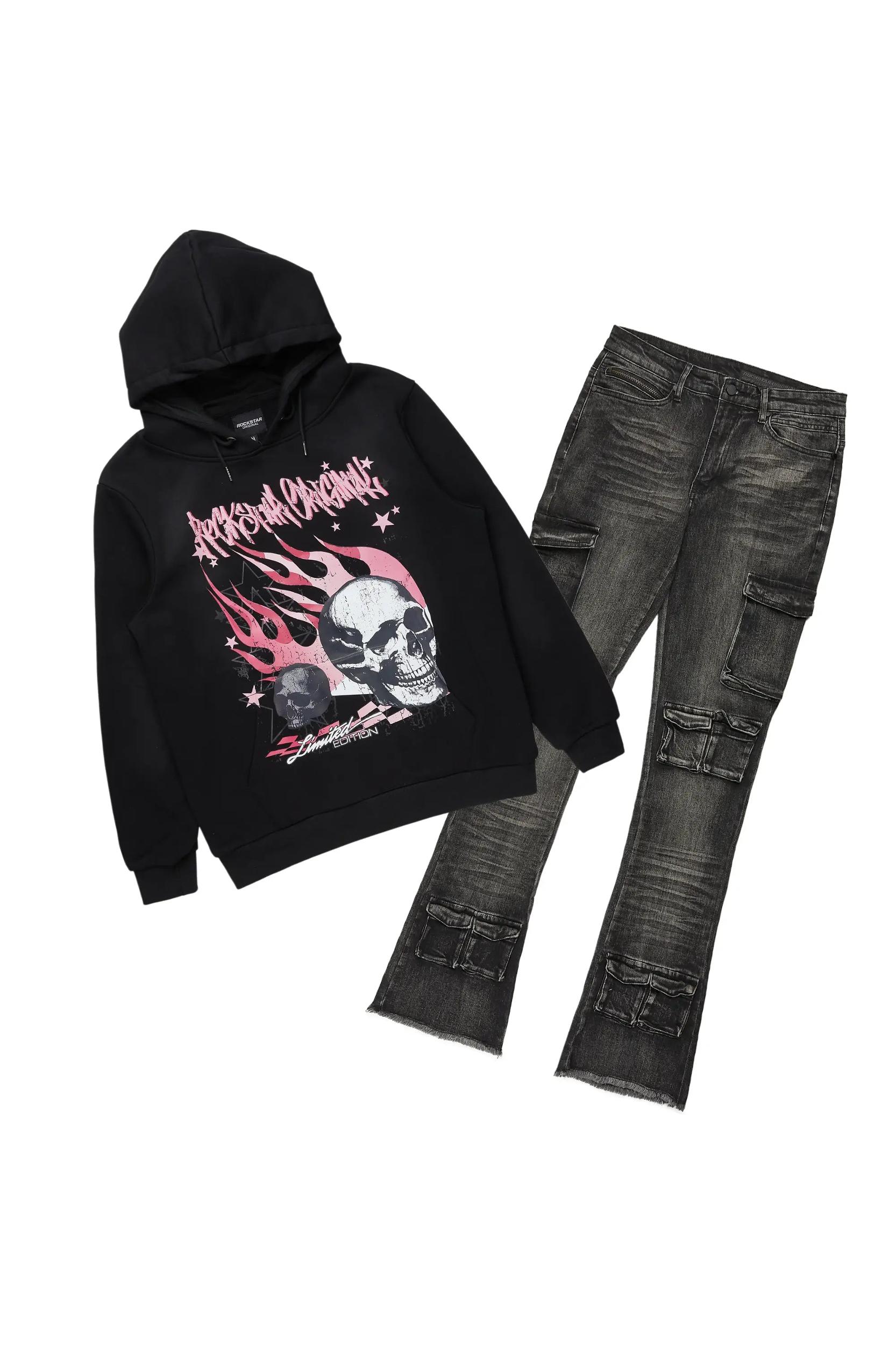 Anneso Black/Dark Grey Hoodie & Fateh Stacked Jean Bundle Male Product Image