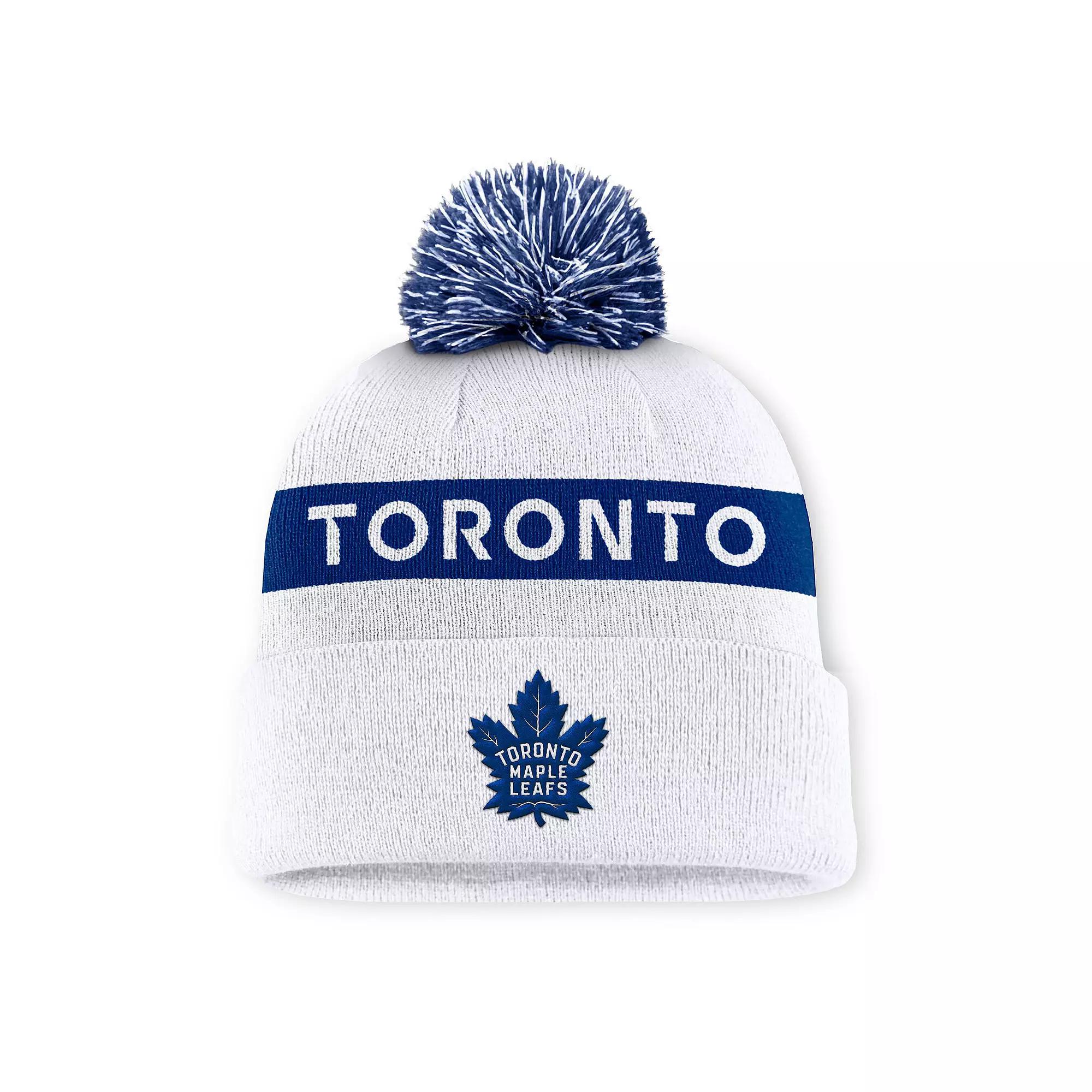 Women's Fanatics White/Blue Toronto Maple Leafs Authentic Pro Rink Cuffed Knit Hat with Pom, Mpl White Product Image