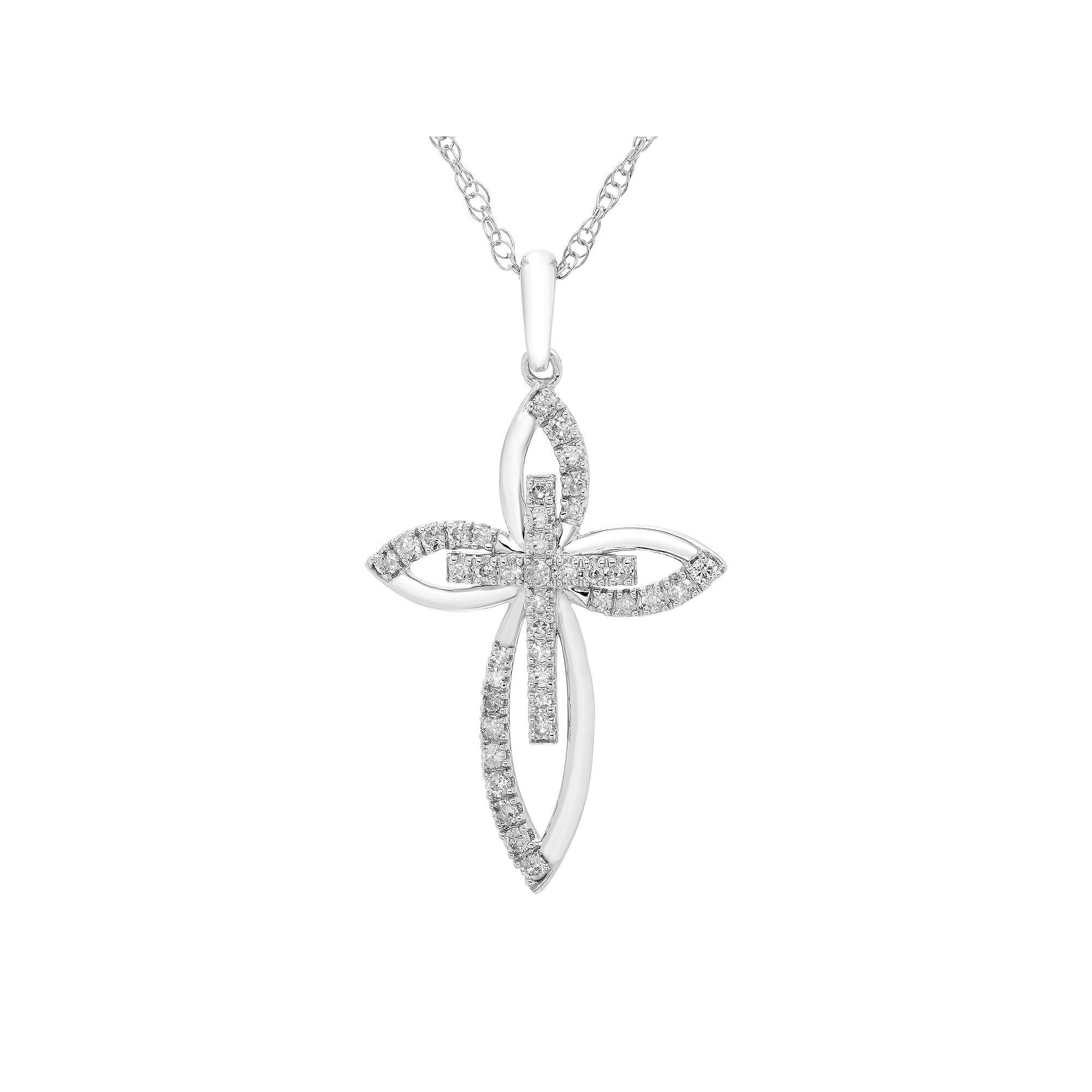 Boston Bay Diamonds Sterling Silver 1/4 Carat T.W. Diamond Petal Double Cross Pendant Necklace, Women's, Size: 18" Product Image