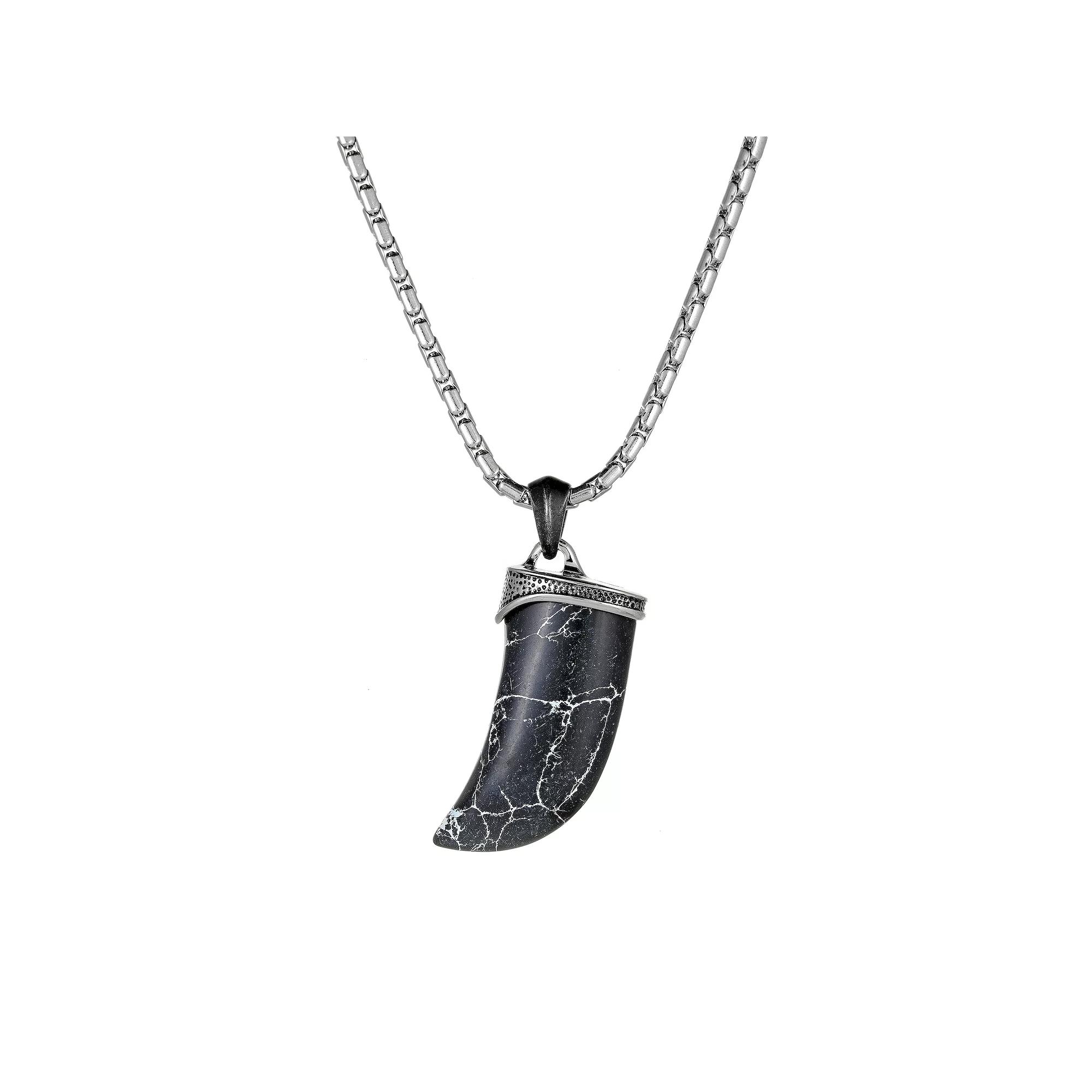 Men's LYNX Black Ion-Plated Stainless Steel Tooth Pendant Necklace, Size: 24", Two Tone Product Image