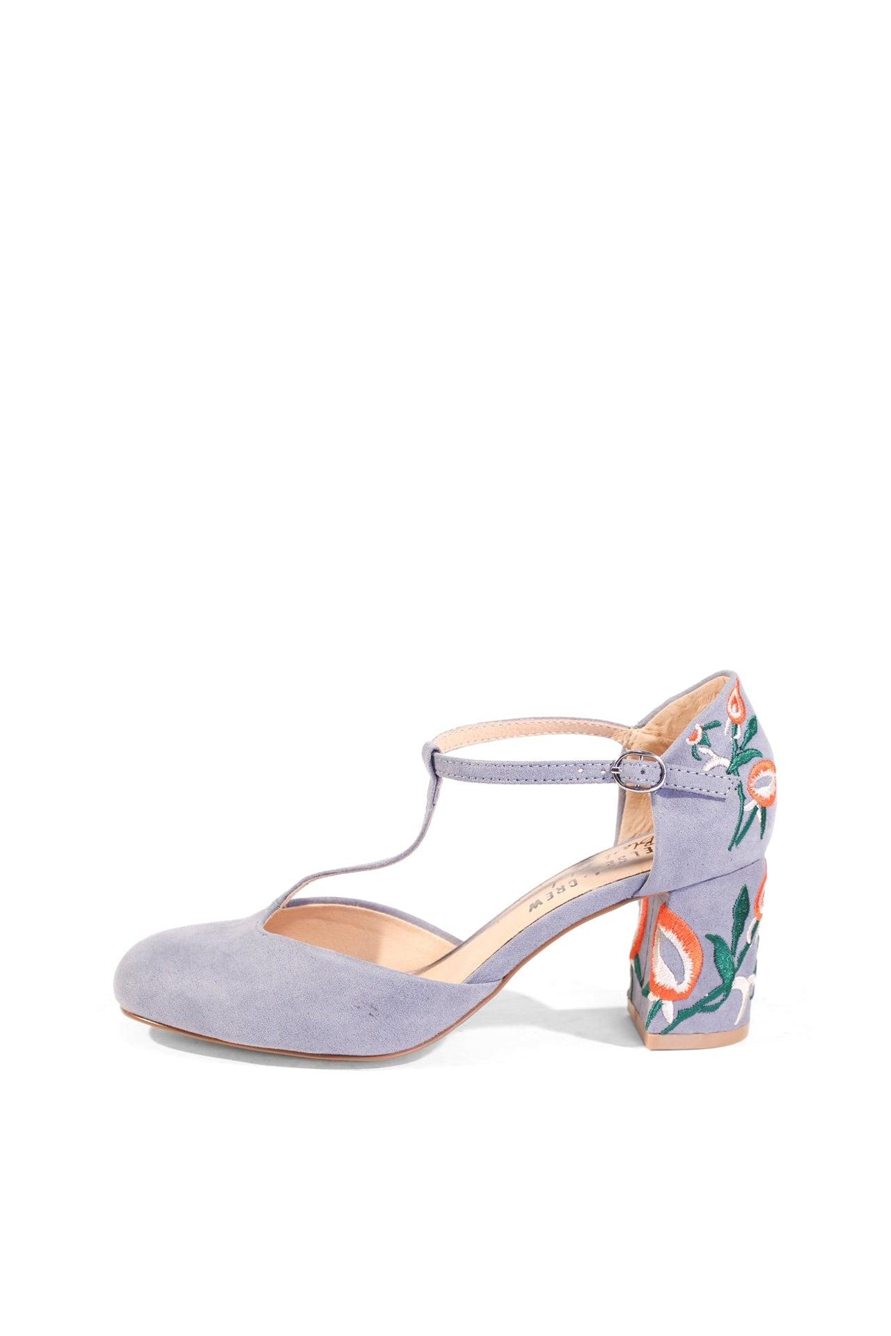 Frenchie T-Strap Embroidered Heels Product Image