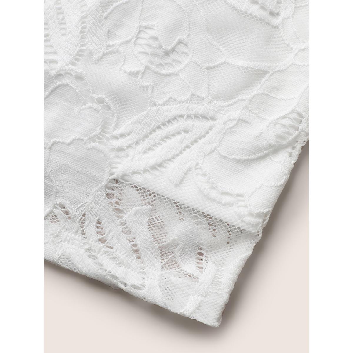 Plus Size Crochet Lace Mesh Wide Leg Pants Women WhiteSmoke Resort Wide Leg Mid Rise Vacation Pants BloomChic 12/L Product Image