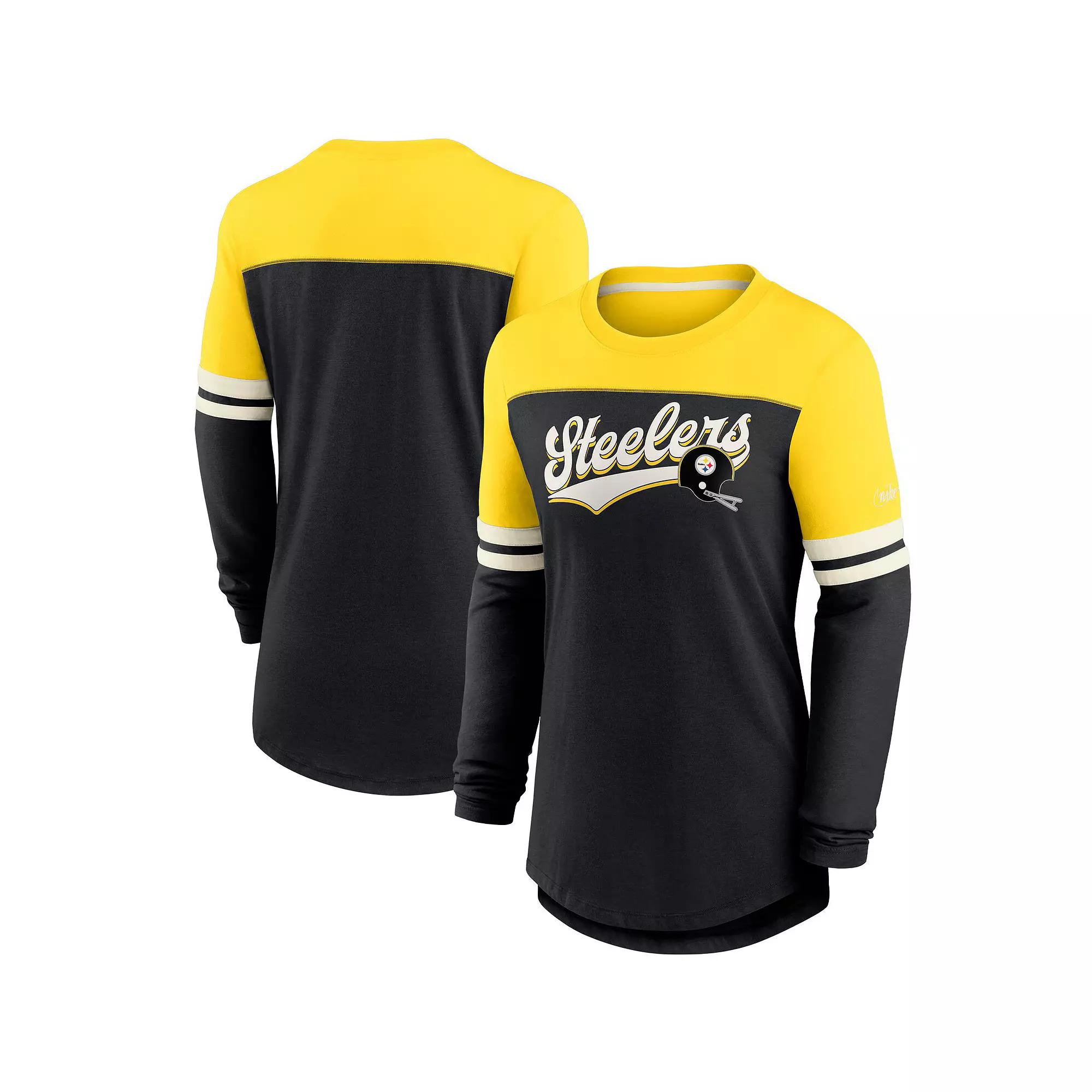 Women's Nike Black/Gold Pittsburgh Steelers Retro Script Performance Tri-Blend Long Sleeve T-Shirt,  Product Image