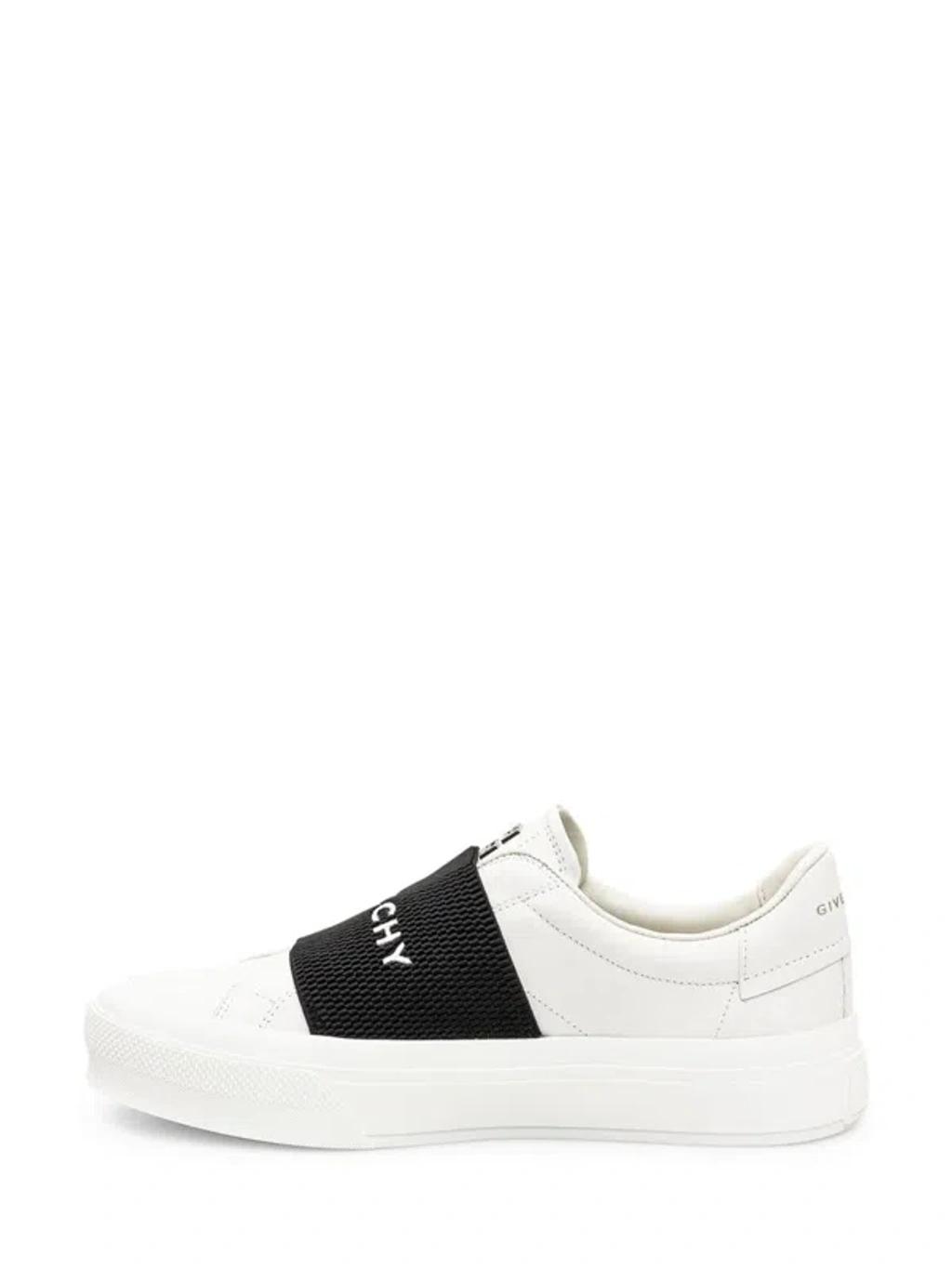 GIVENCHY Logo-embroidered Slip-on Leather Sneakers In White Black Product Image