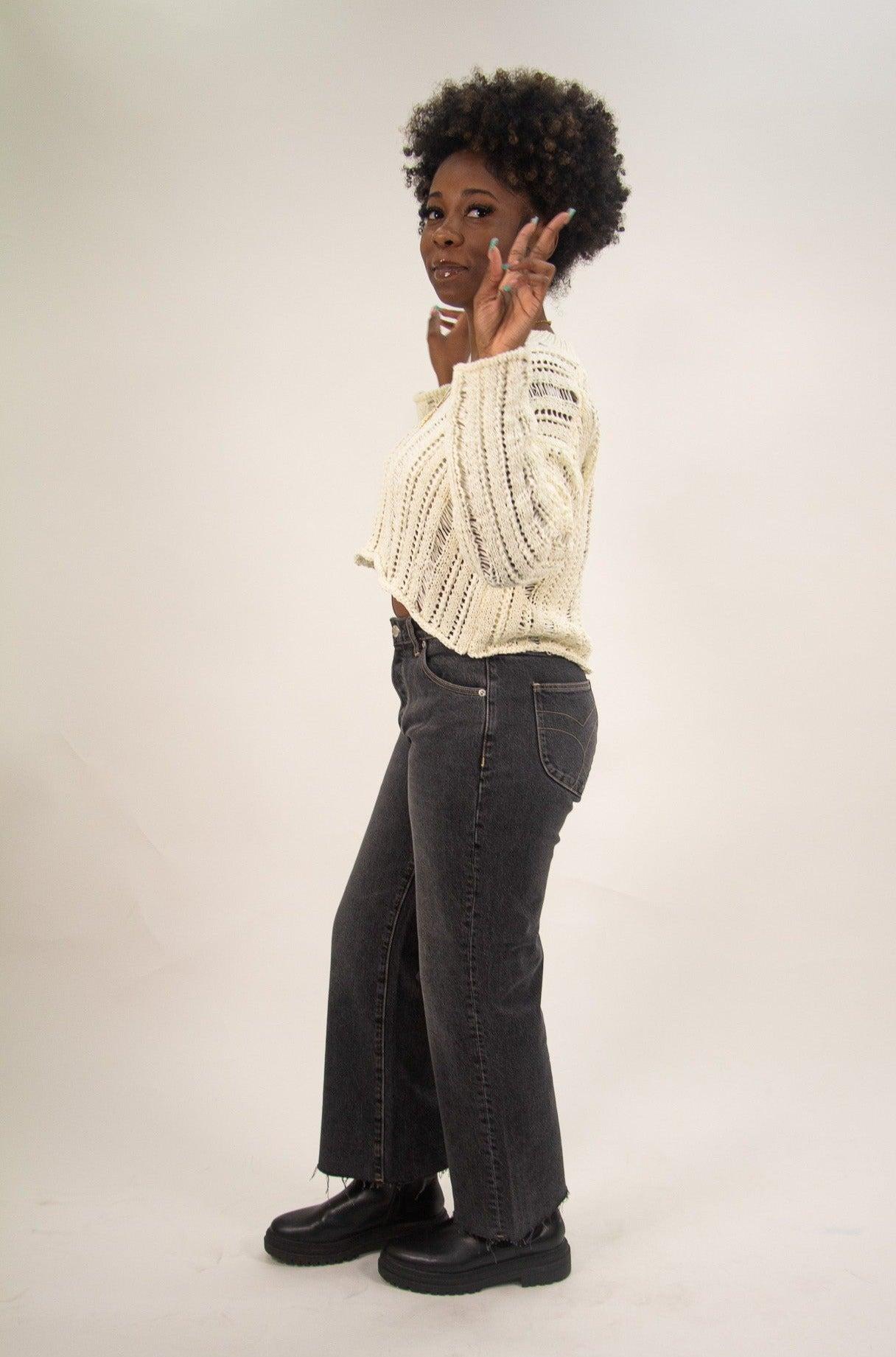 Rollas Classic Flare Crop Shadow Jeans - Vintage Black Product Image