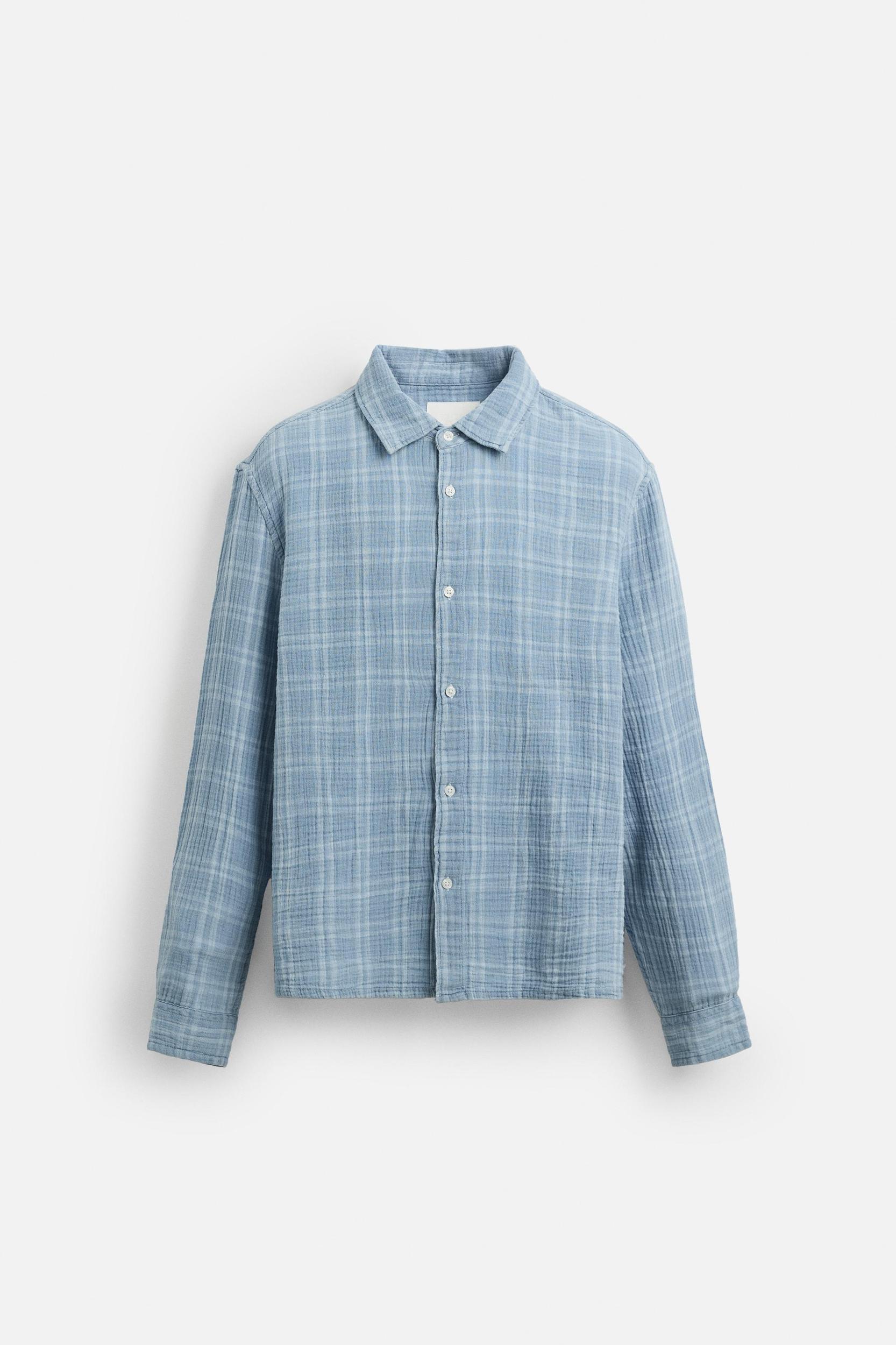 WRINKLED EFFECT PLAID SHIRT Product Image