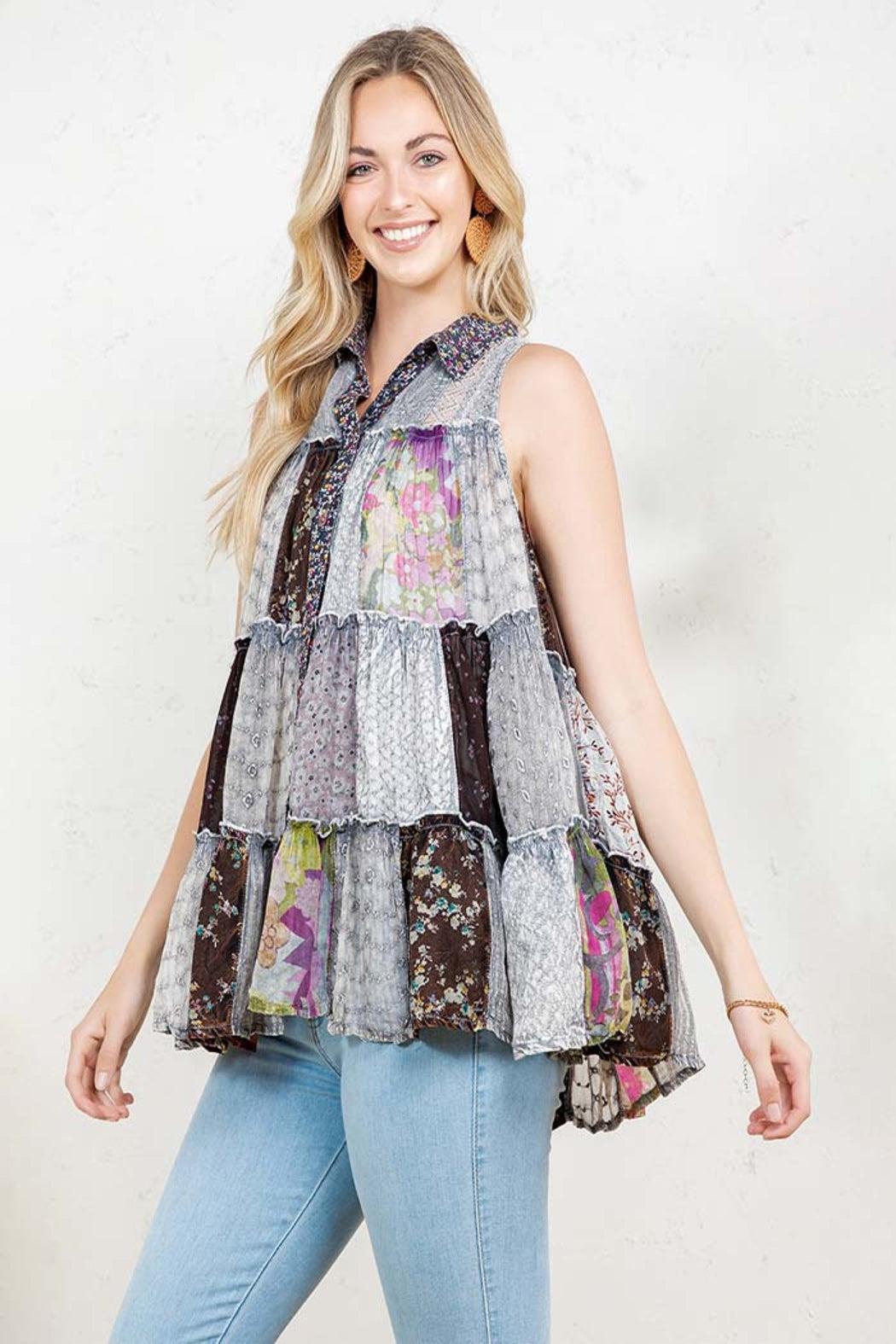 Boho Patchwork Button-down Top Product Image