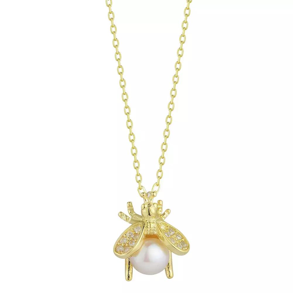 Sunkissed Sterling 14k Gold Over Silver Cubic Zirconia & Freshwater Cultured Pearl Bee Pendant Necklace, Women's, Gold Tone Product Image